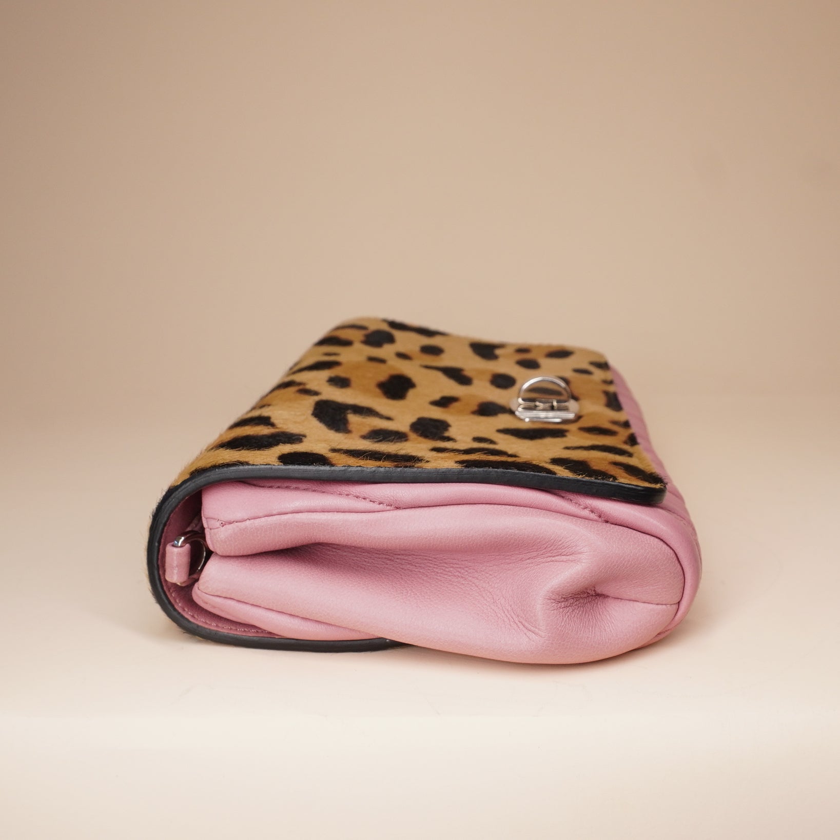 PRE-OWNED Cavallino Calf Hair Leopard Print Nappa Matelasse Crystal Chain Shoulder Bag