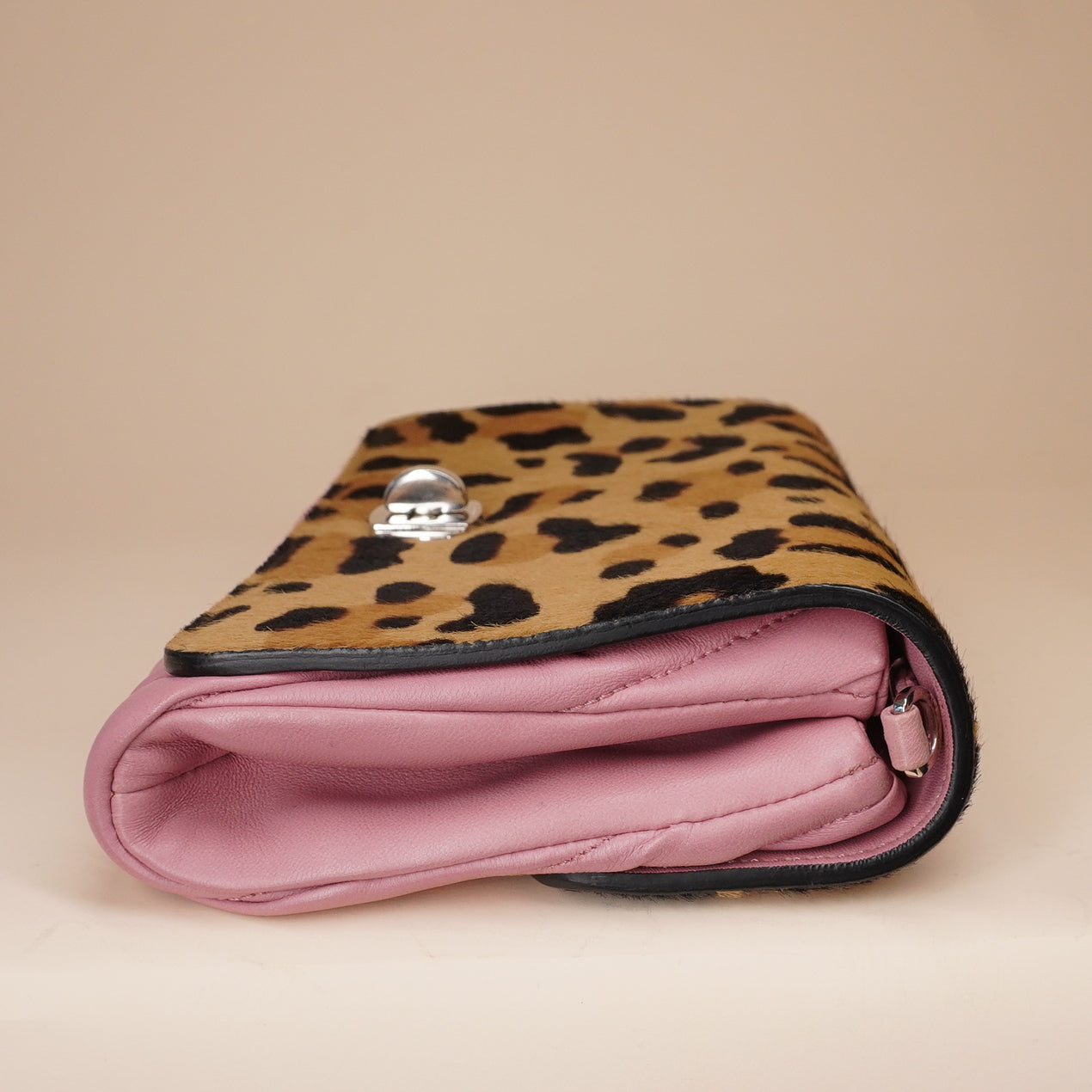 PRE-OWNED Cavallino Calf Hair Leopard Print Nappa Matelasse Crystal Chain Shoulder Bag