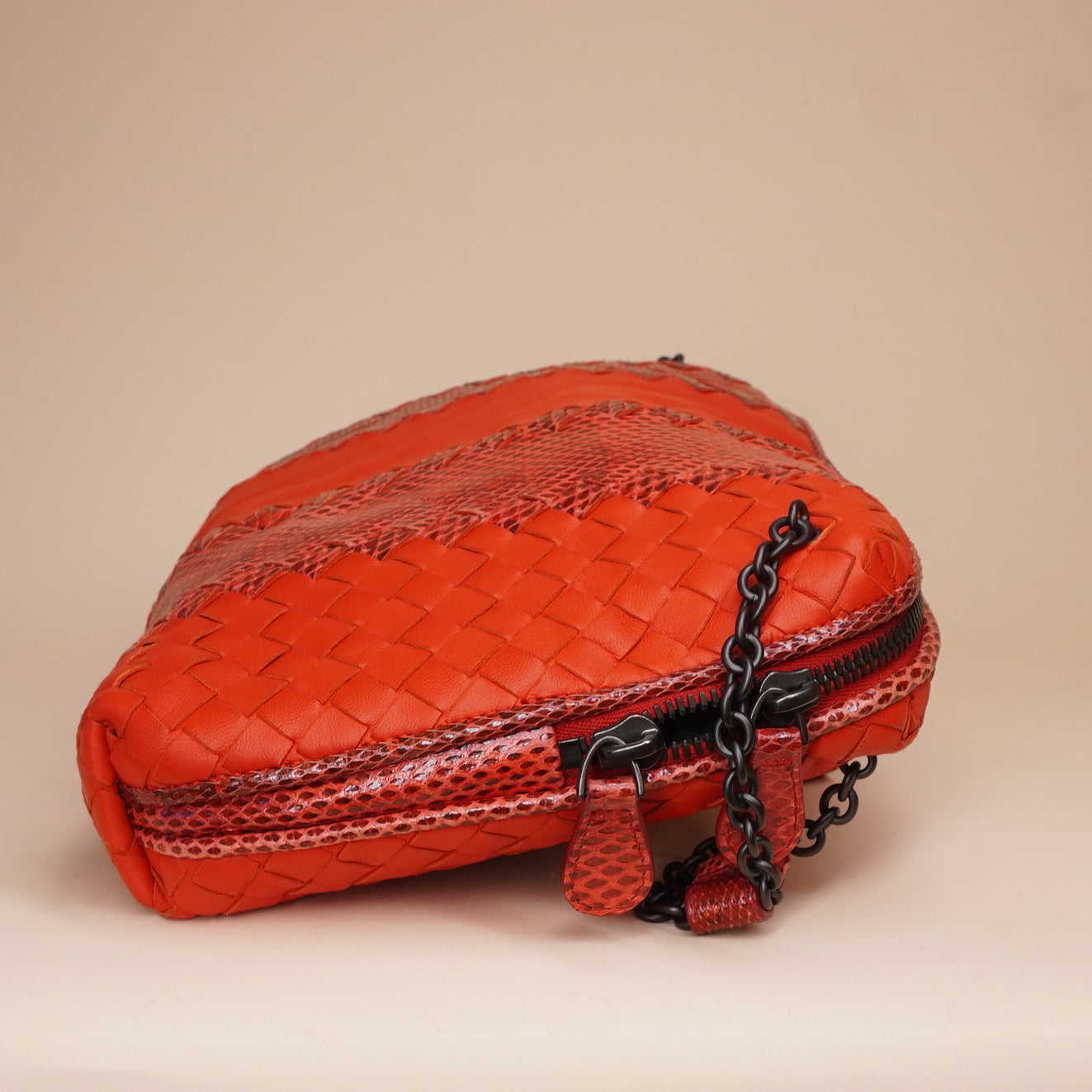 PRE-OWNED Red Intrecciato Leather and Snakeskin Ayers Crossbody Bag