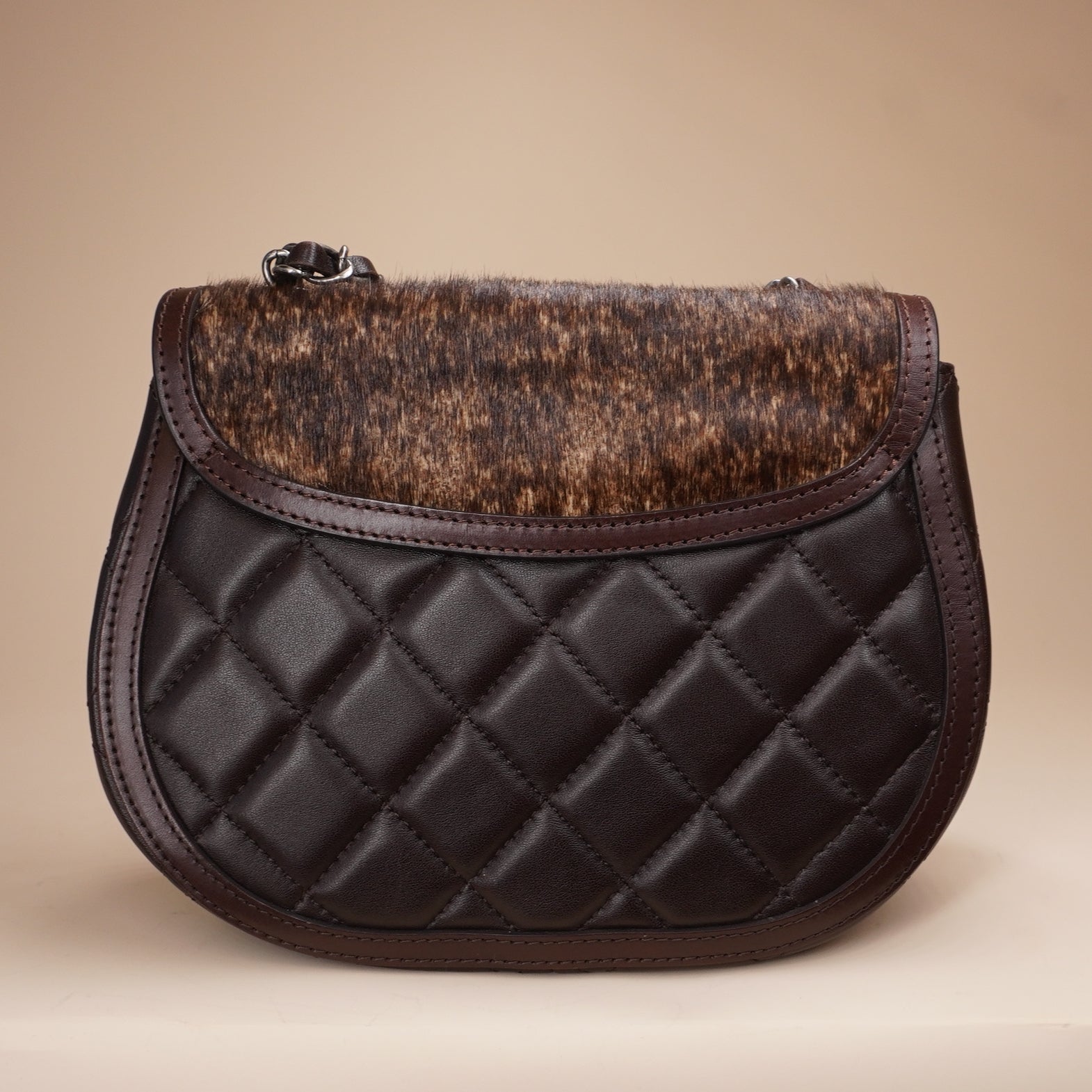 PRE-OWNED CC Lambskin Pony Hair Saddle Bag Dark Brown