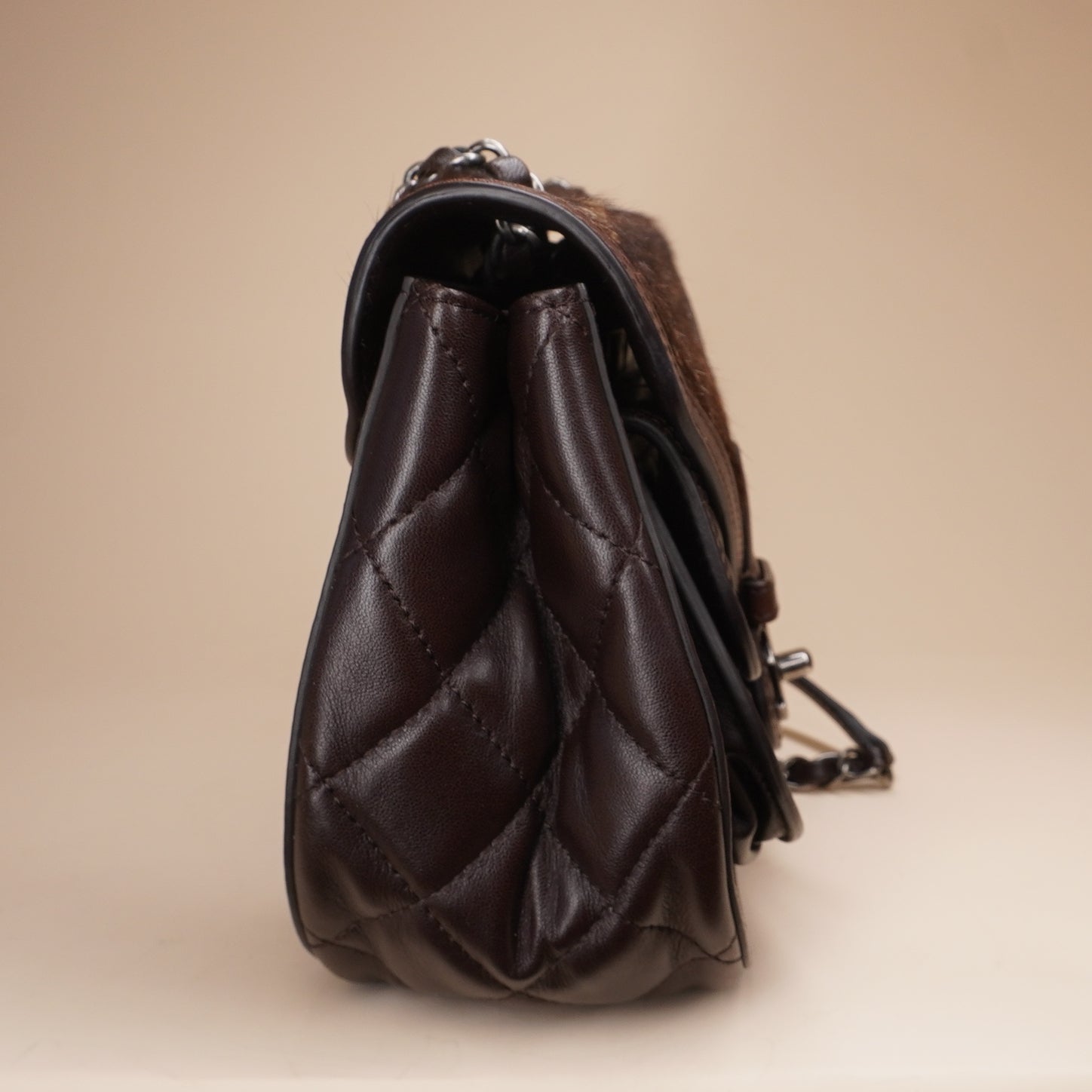 PRE-OWNED CC Lambskin Pony Hair Saddle Bag Dark Brown
