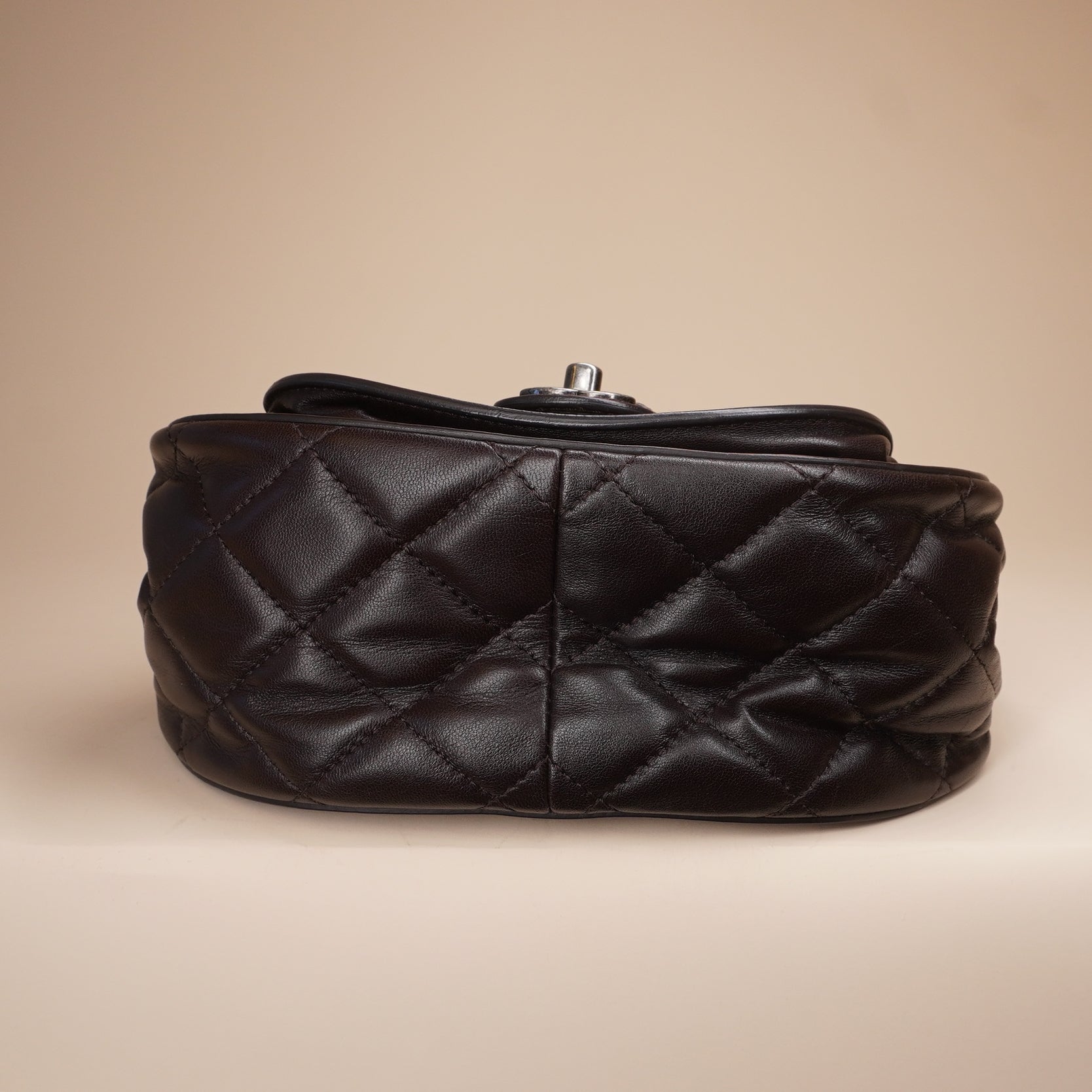 PRE-OWNED CC Lambskin Pony Hair Saddle Bag Dark Brown