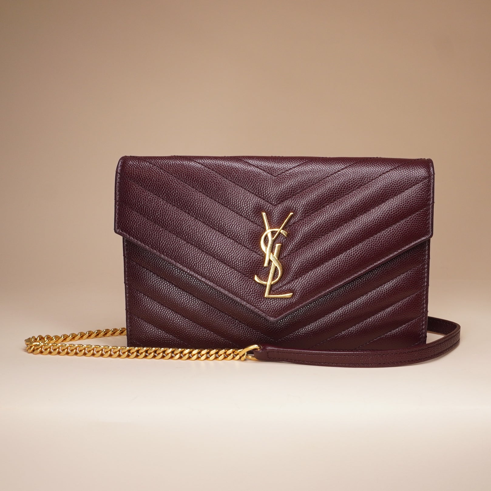 PRE-OWNED Maroon Matelasse Leather Monogram Envelope Wallet on Chain Bag