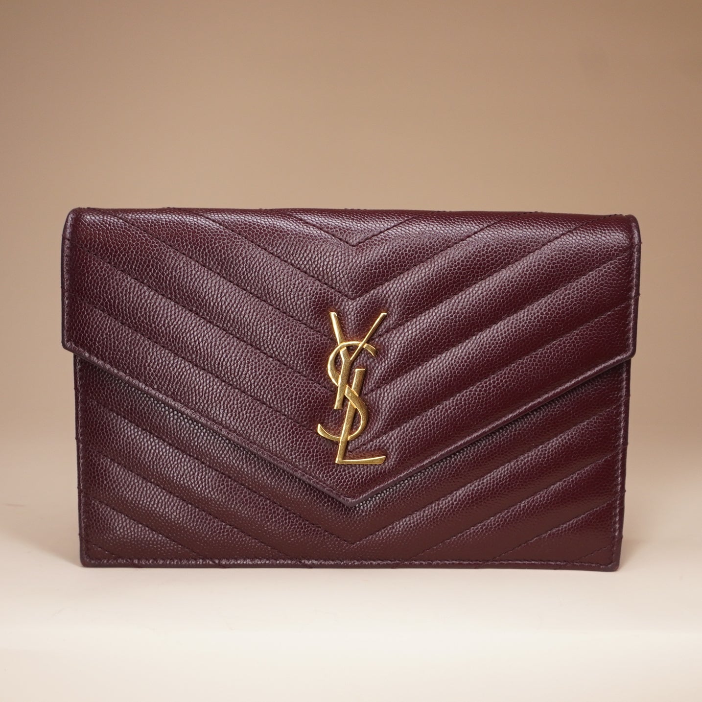 PRE-OWNED Maroon Matelasse Leather Monogram Envelope Wallet on Chain Bag