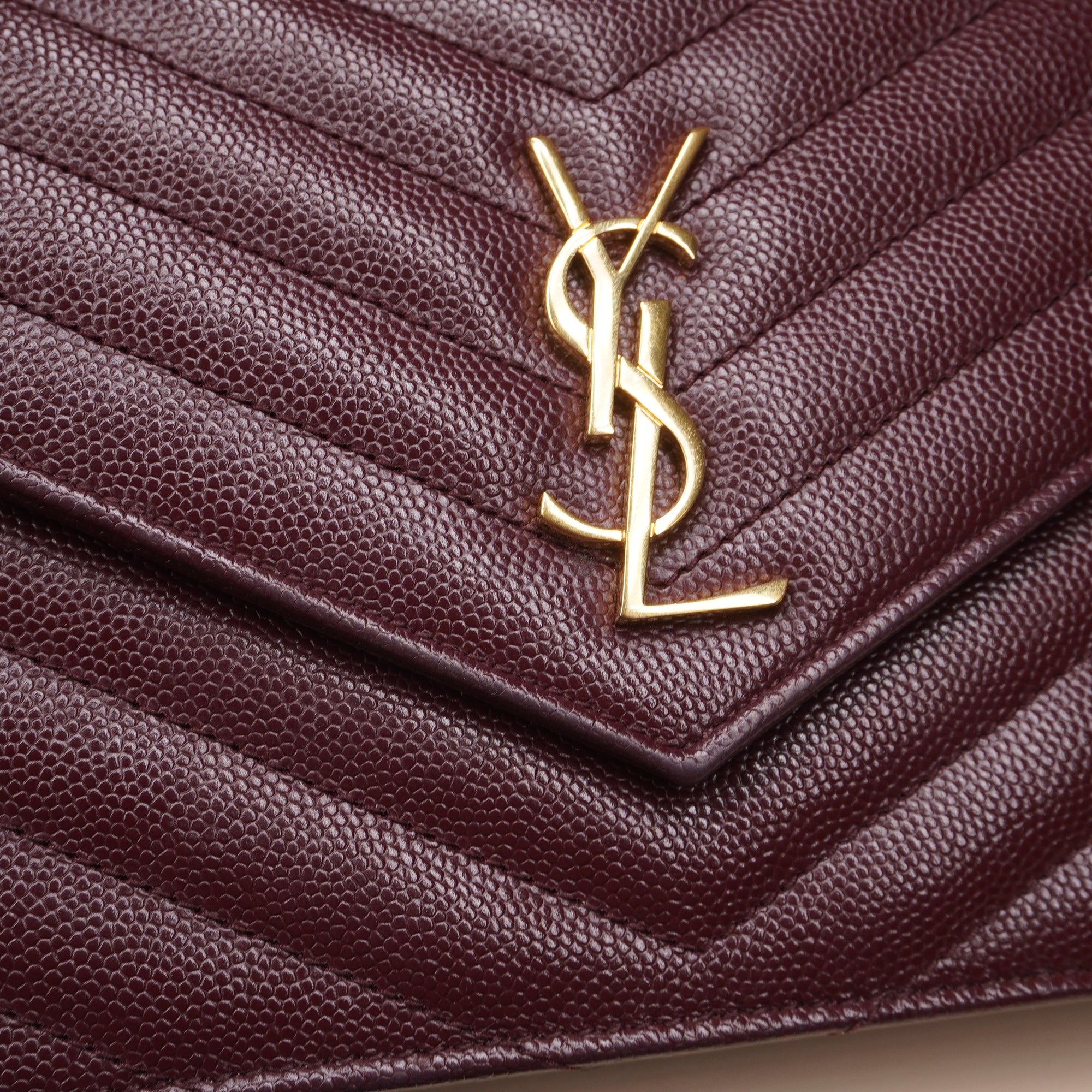 PRE-OWNED Maroon Matelasse Leather Monogram Envelope Wallet on Chain Bag
