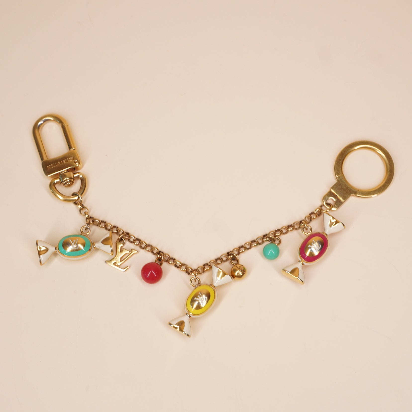 PRE-OWNED LV Gold Metal Candy Keyring Chain Bag Charm Golden