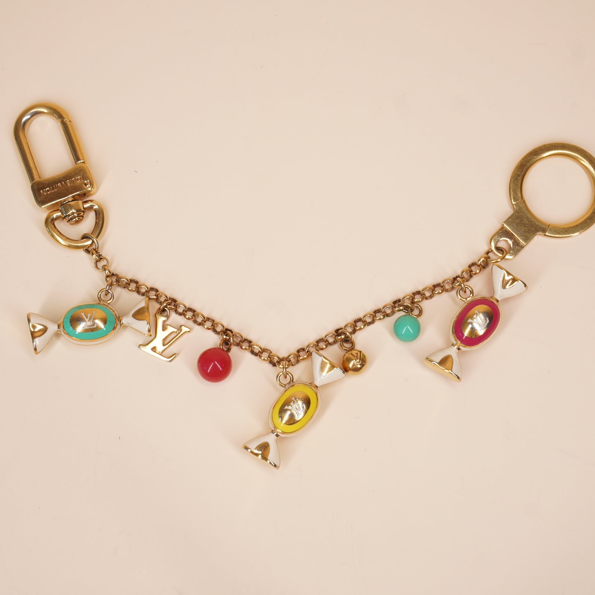 PRE-OWNED LV Gold Metal Candy Keyring Chain Bag Charm Golden