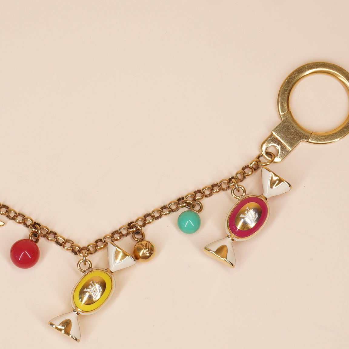 PRE-OWNED LV Gold Metal Candy Keyring Chain Bag Charm Golden