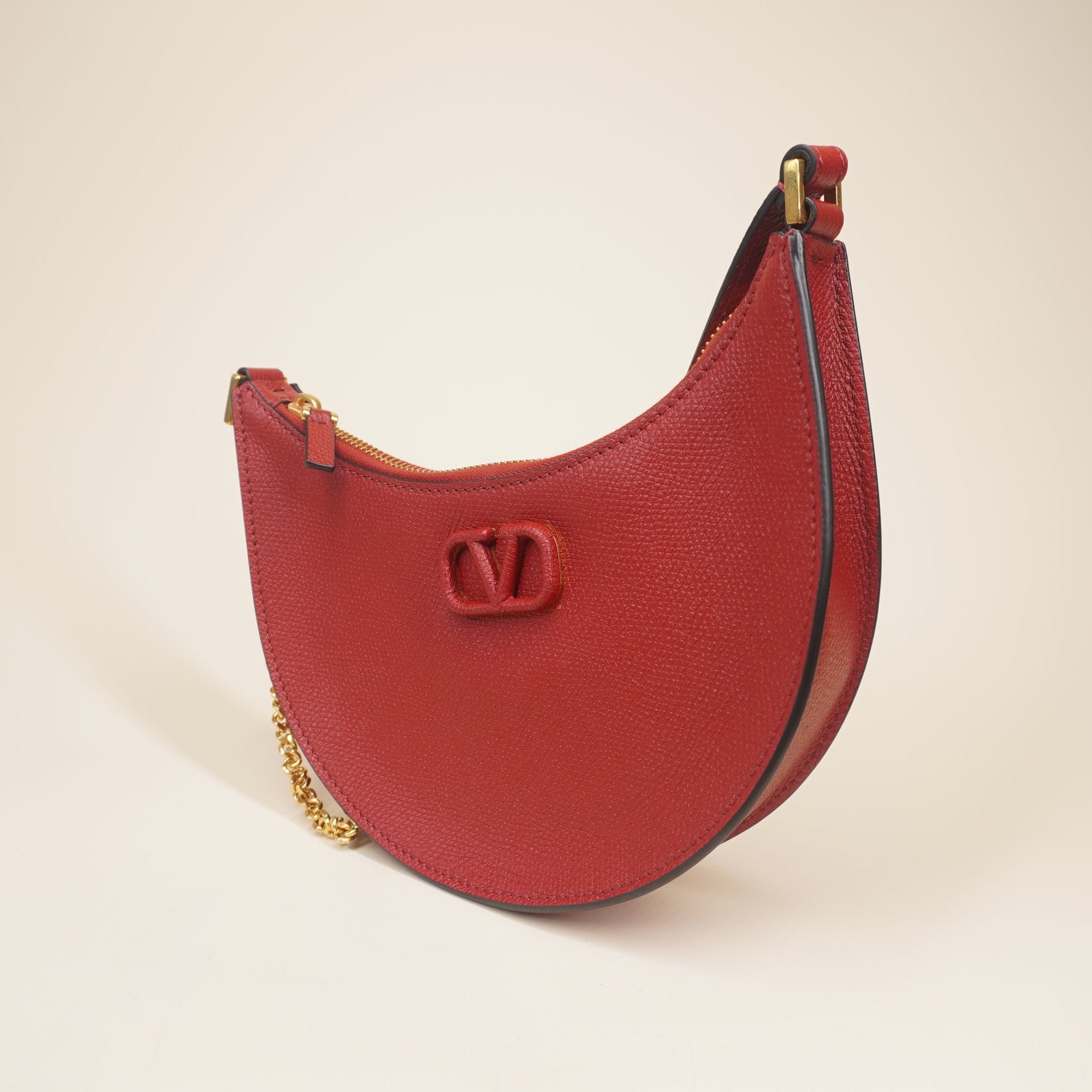 PRE-OWNED Grainy Calfskin Mini Vlogo Hobo Cerise