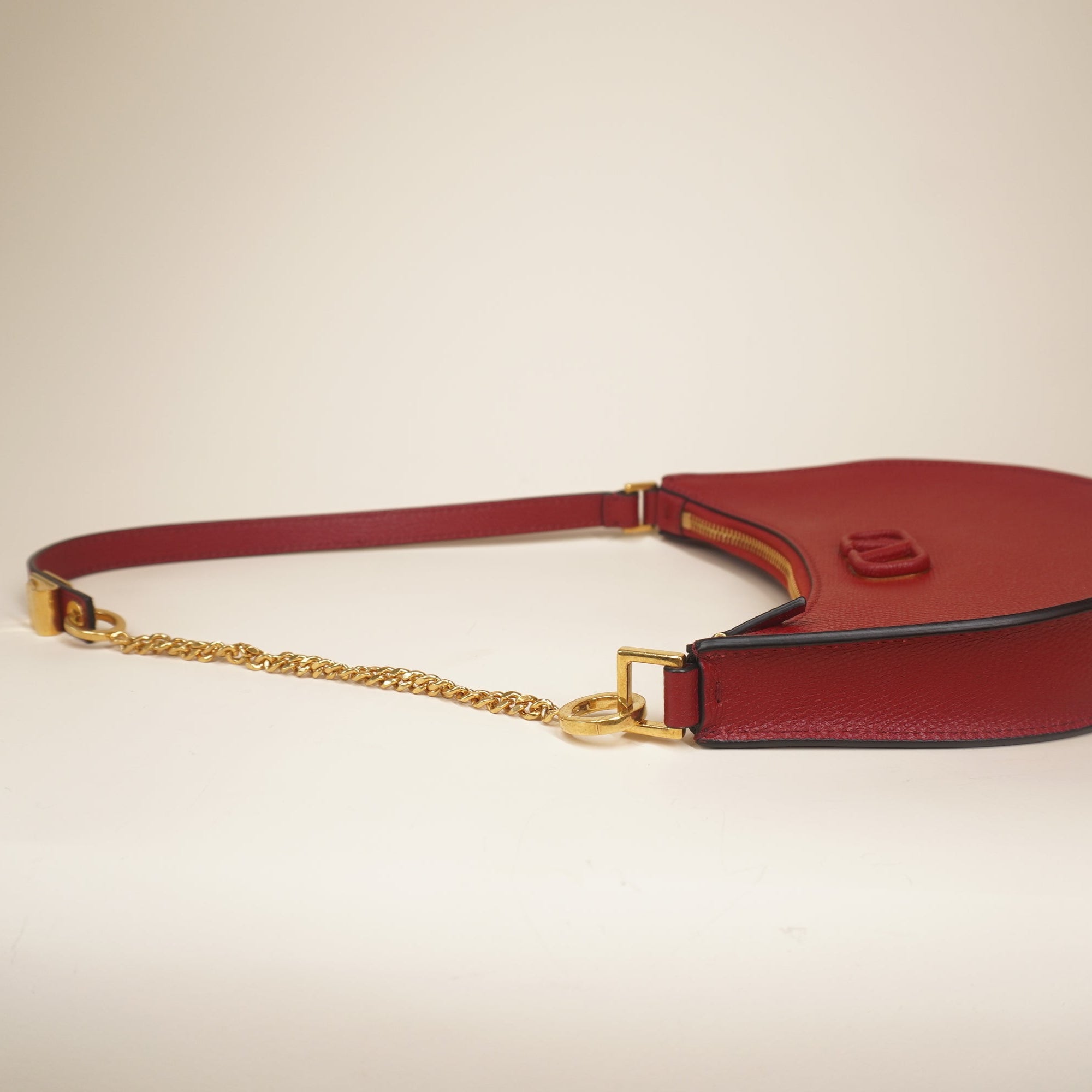 PRE-OWNED Grainy Calfskin Mini Vlogo Hobo Cerise