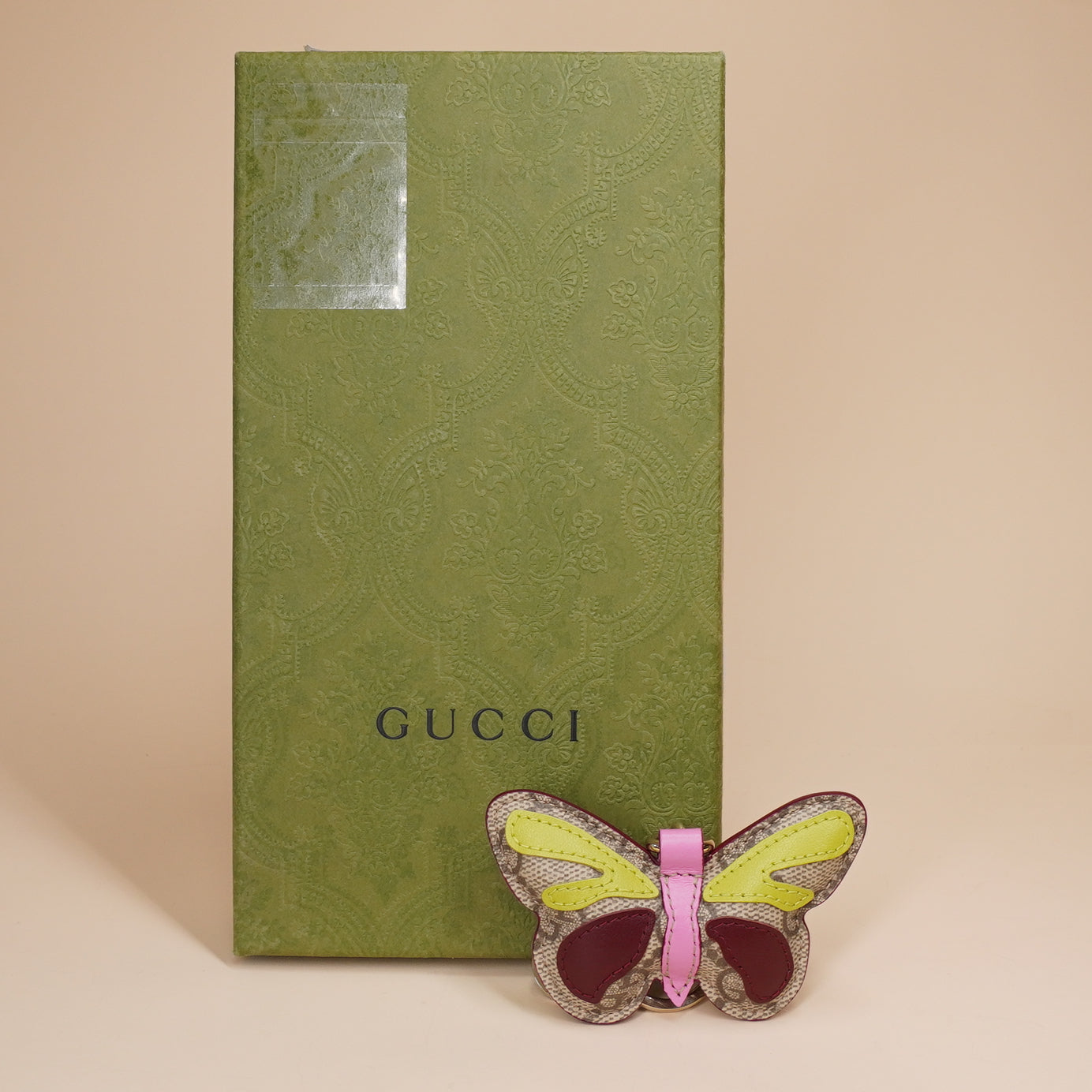 PRE-OWNED GG Butterfly Bag Charm in GG Canvas & Leather