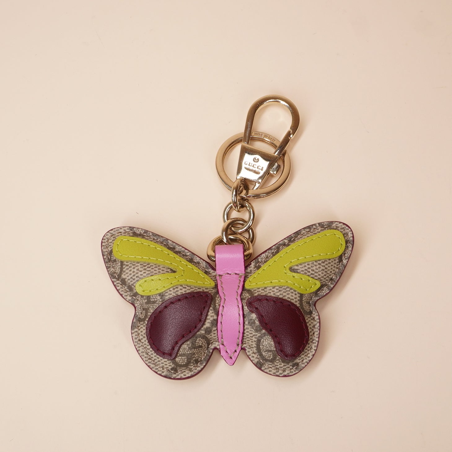 PRE-OWNED GG Butterfly Bag Charm in GG Canvas & Leather
