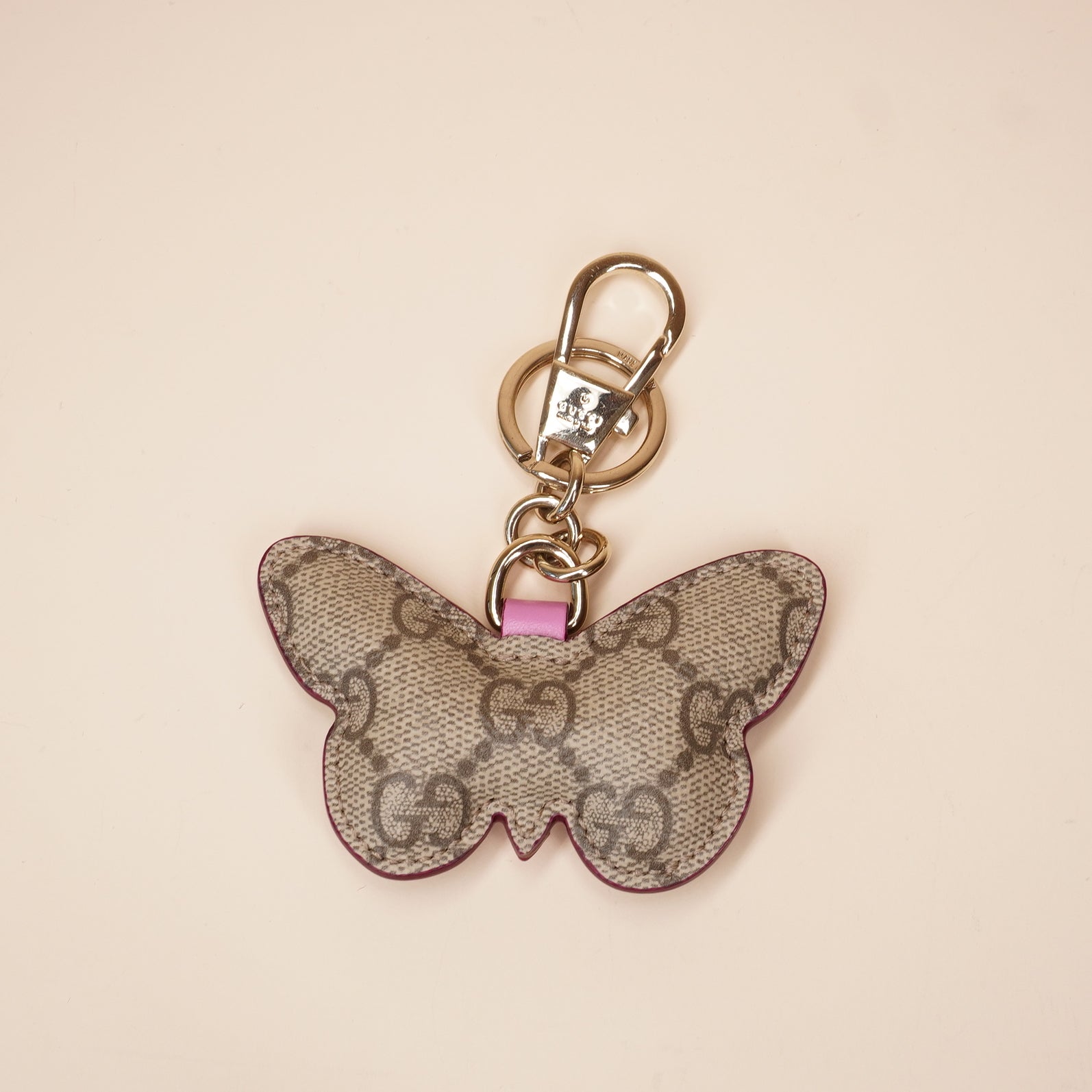 PRE-OWNED GG Butterfly Bag Charm in GG Canvas & Leather