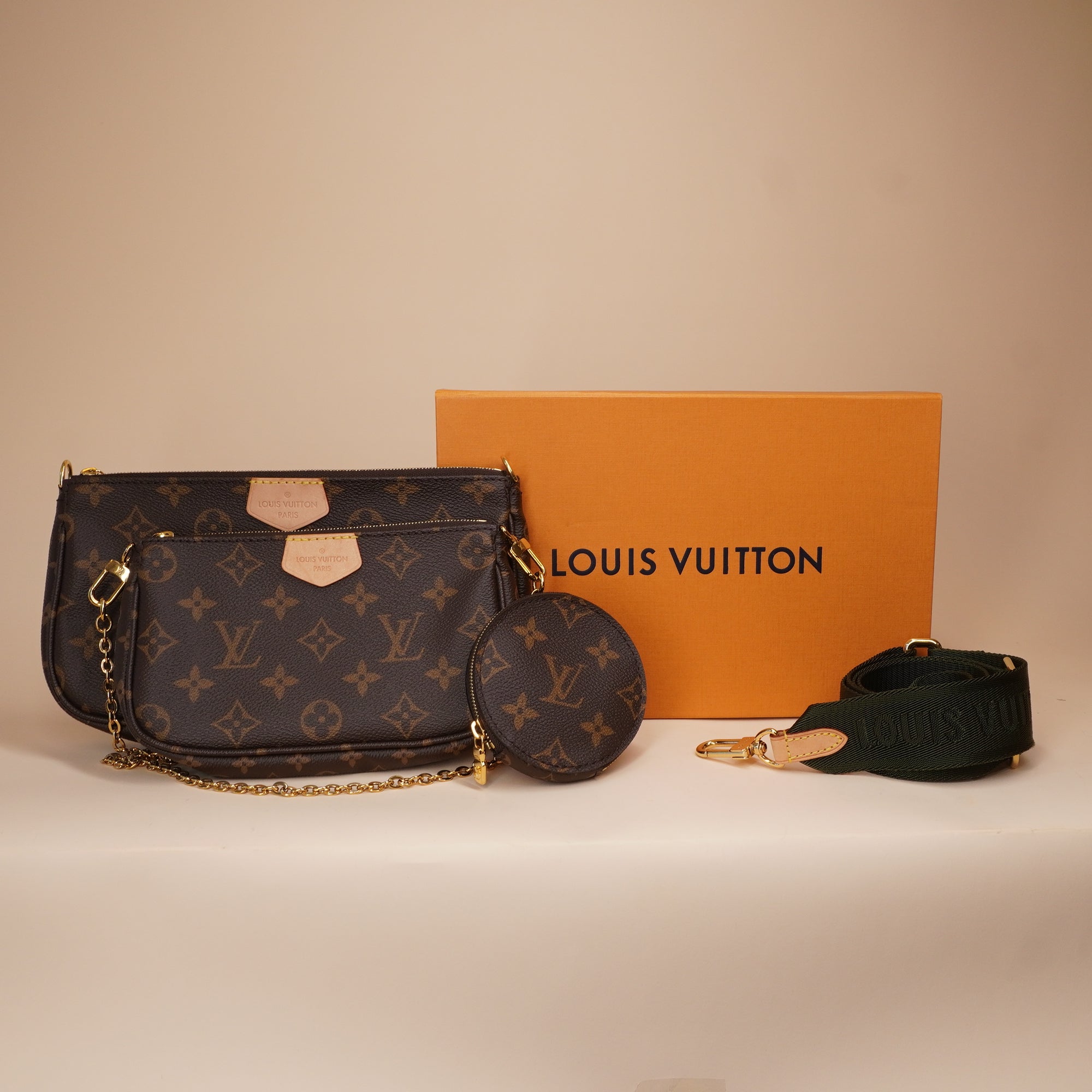 PRE-OWNED LV Monogram Multi Pochette Accessories Khaki