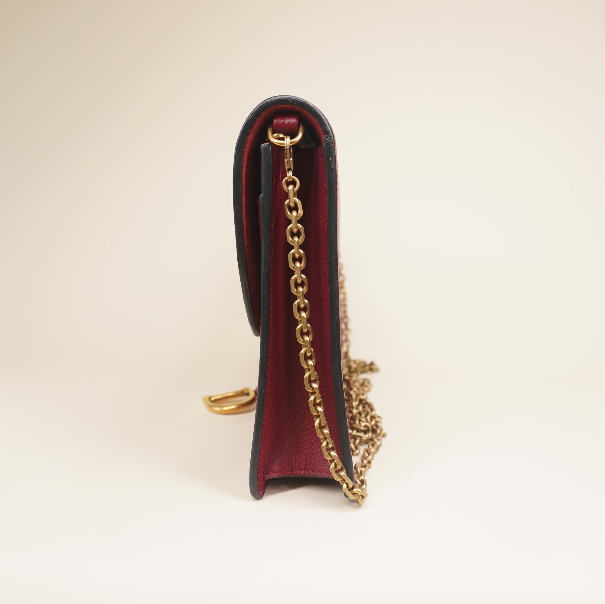 PRE-OWNED Red Saddle Long Wallet With Chain Crossbody Bag