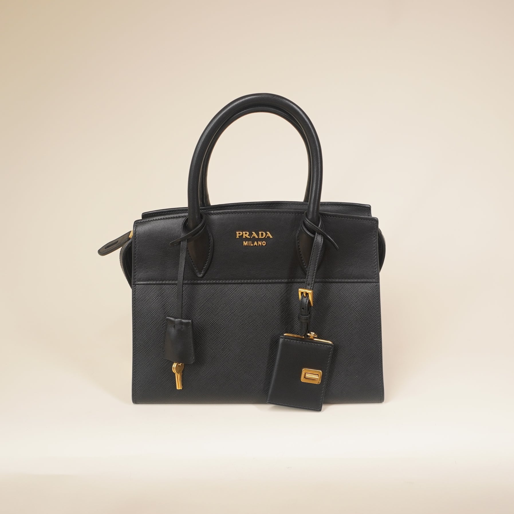 PRE-OWNED Black Saffiano City Calfskin Small Esplanade Tote