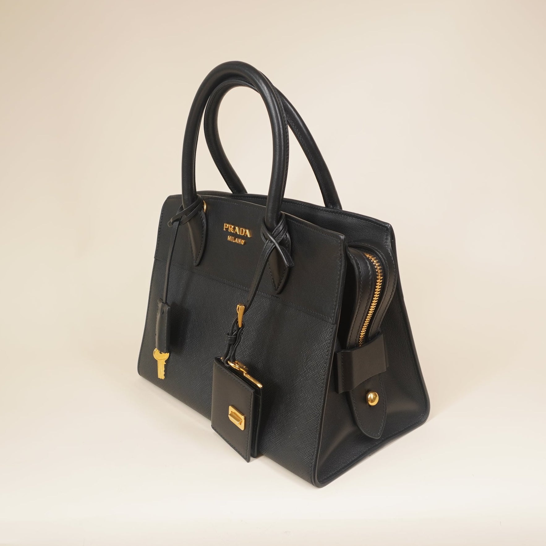 PRE-OWNED Black Saffiano City Calfskin Small Esplanade Tote