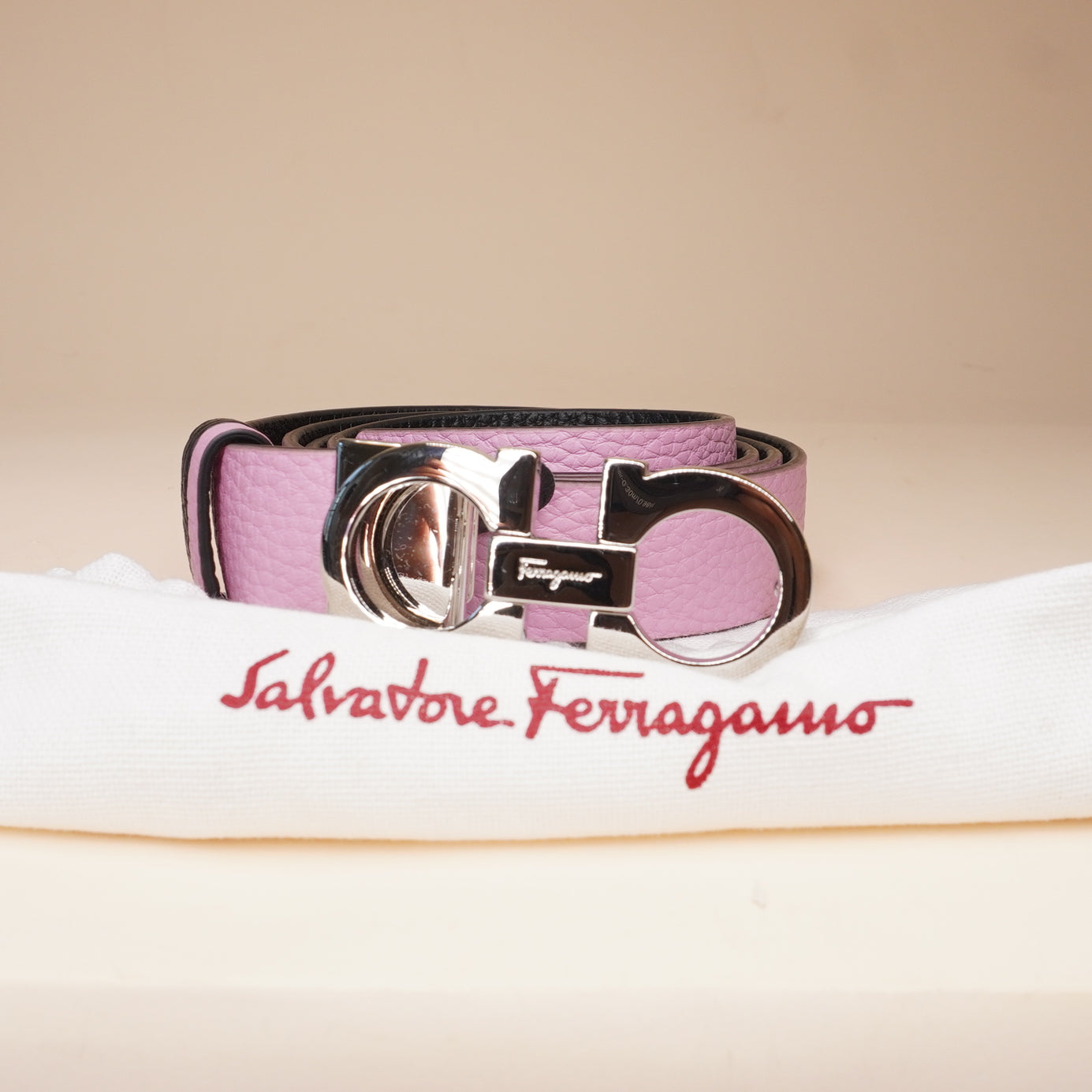 PRE-OWNED Gancini-buckle Reversible Belt In Pink