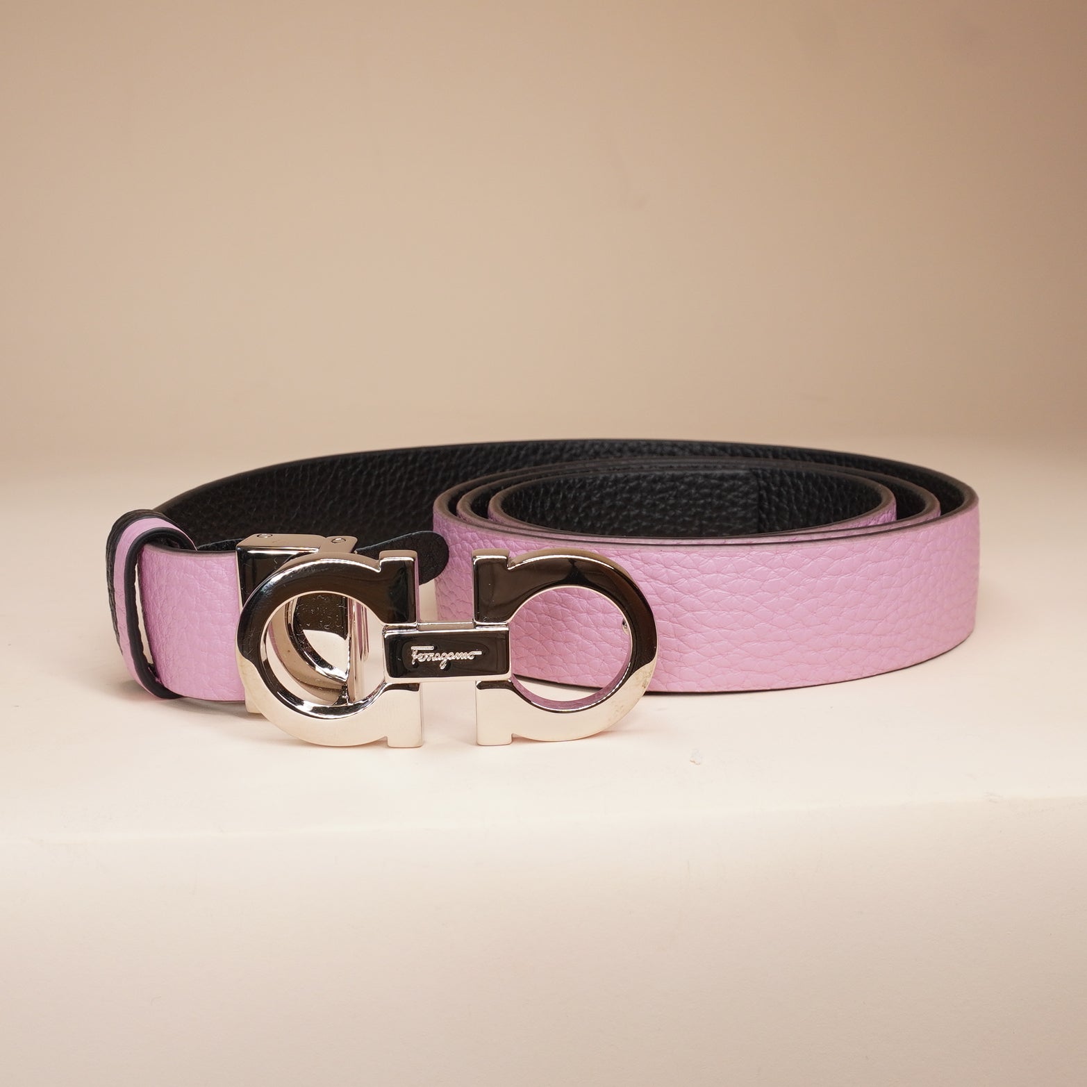 PRE-OWNED Gancini-buckle Reversible Belt In Pink