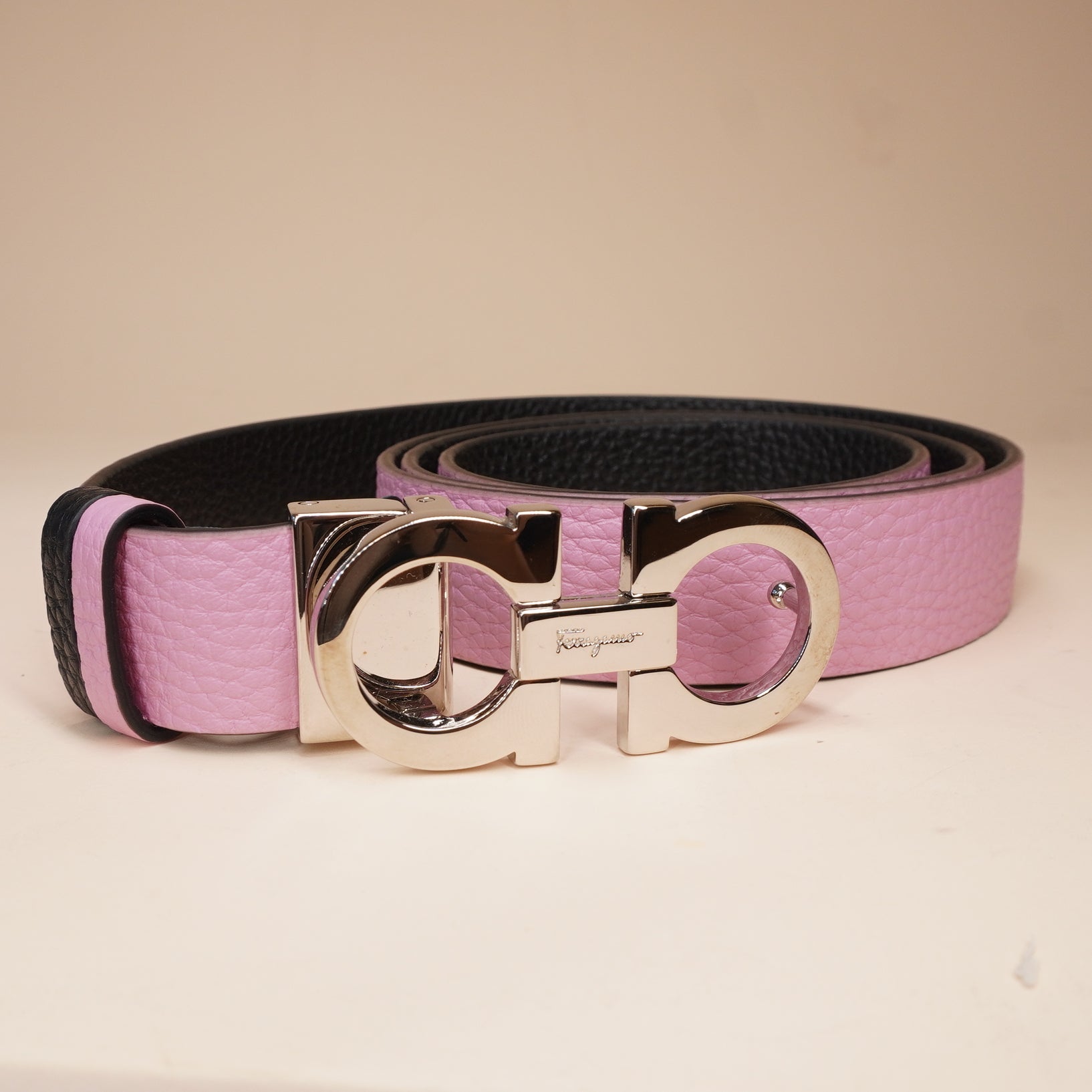 PRE-OWNED Gancini-buckle Reversible Belt In Pink