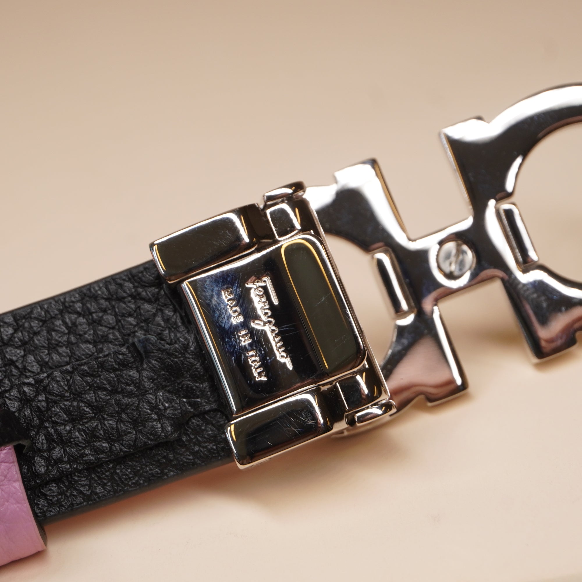 PRE-OWNED Gancini-buckle Reversible Belt In Pink