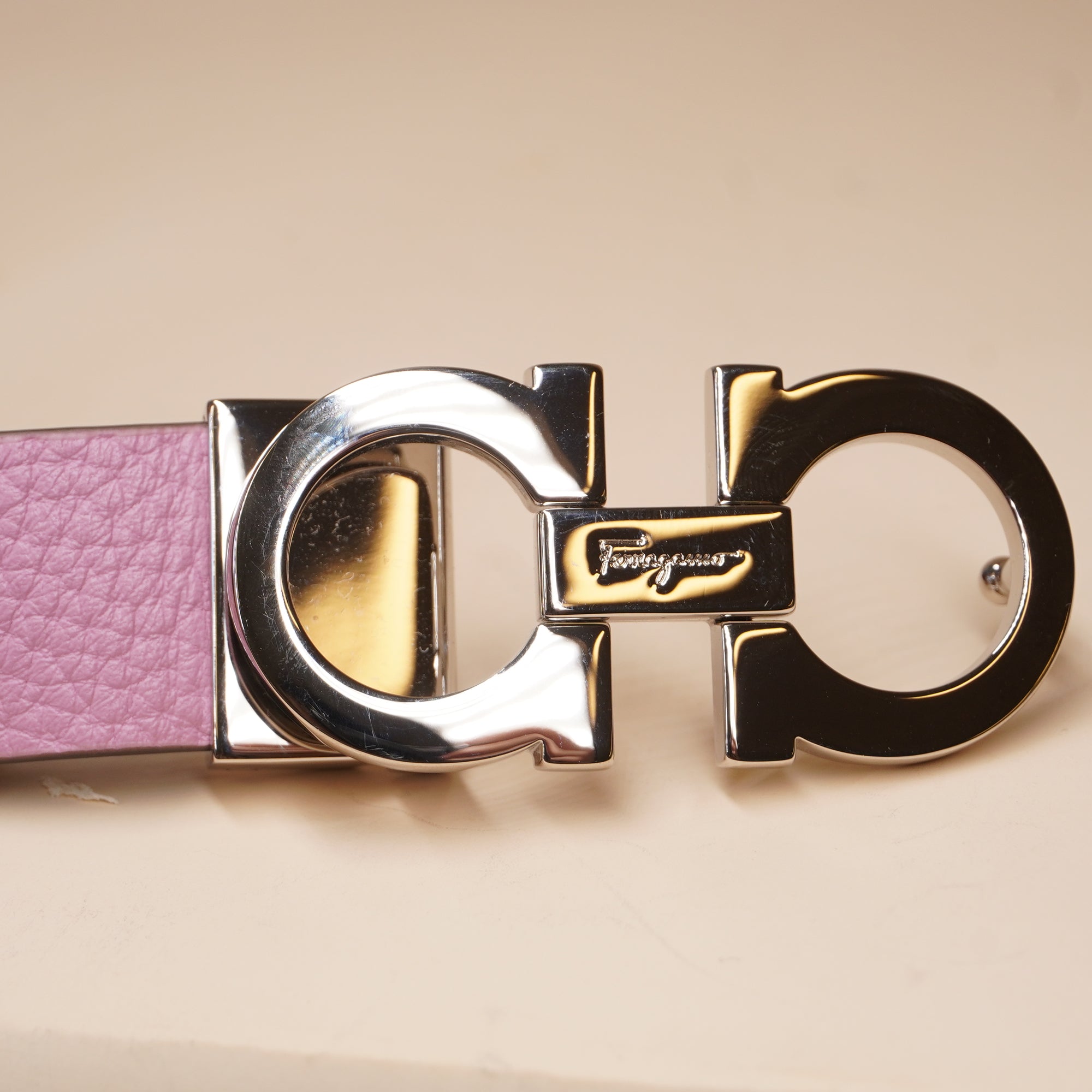 PRE-OWNED Gancini-buckle Reversible Belt In Pink