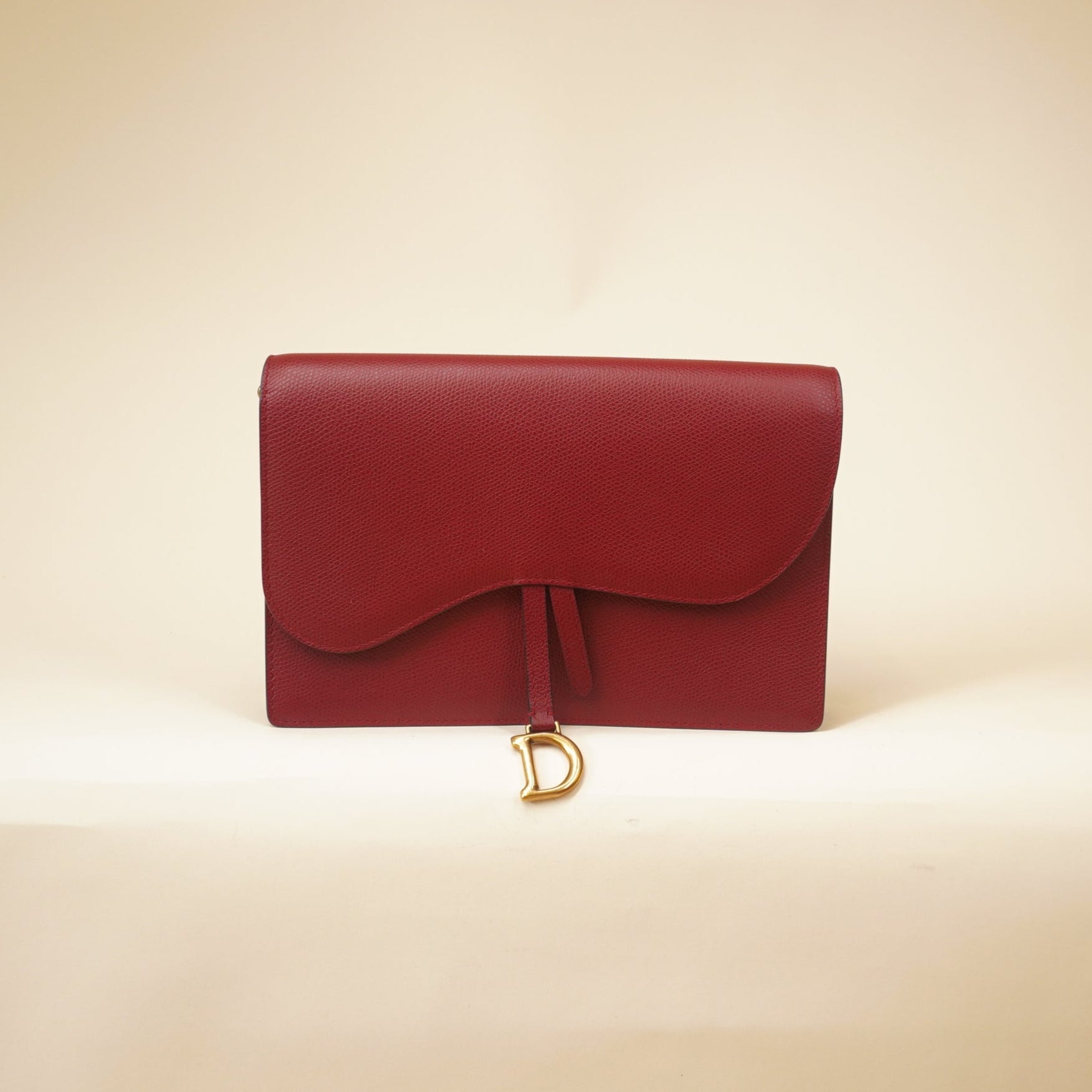 PRE-OWNED Red Saddle Long Wallet With Chain Crossbody Bag