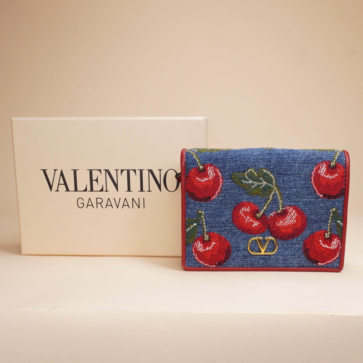 PRE-OWNED VLogo Signature Denim Cherryfic Wallet