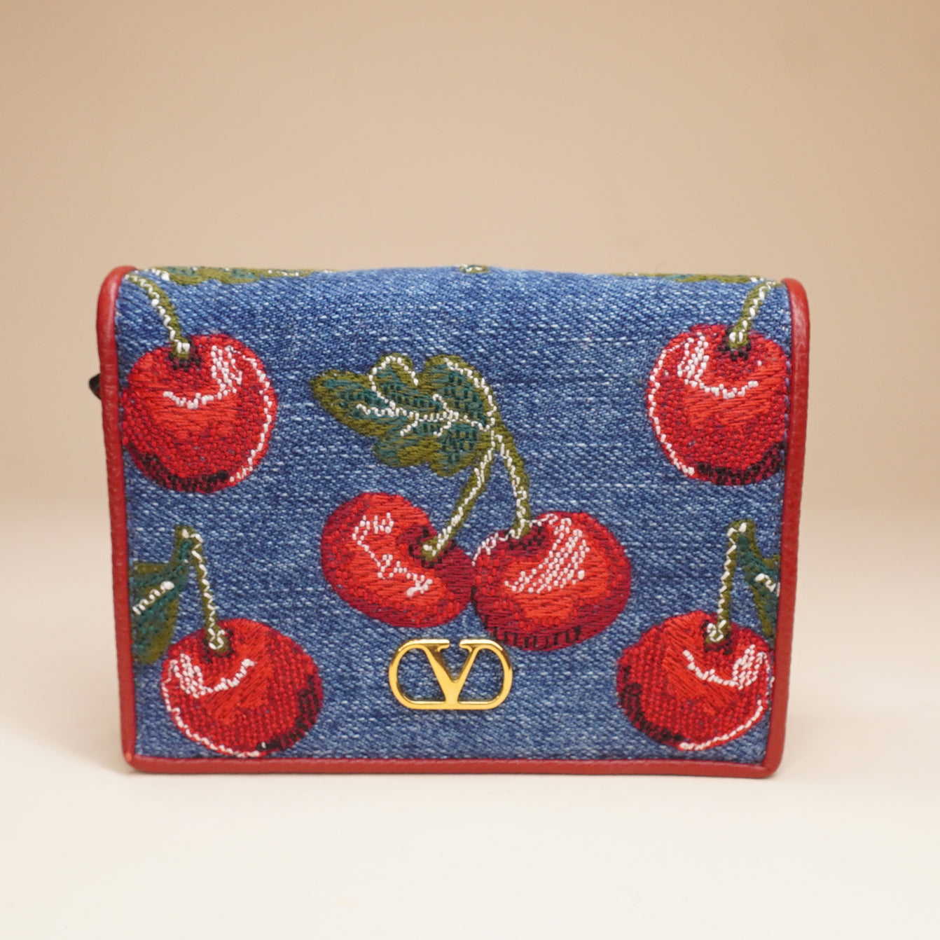 PRE-OWNED VLogo Signature Denim Cherryfic Wallet
