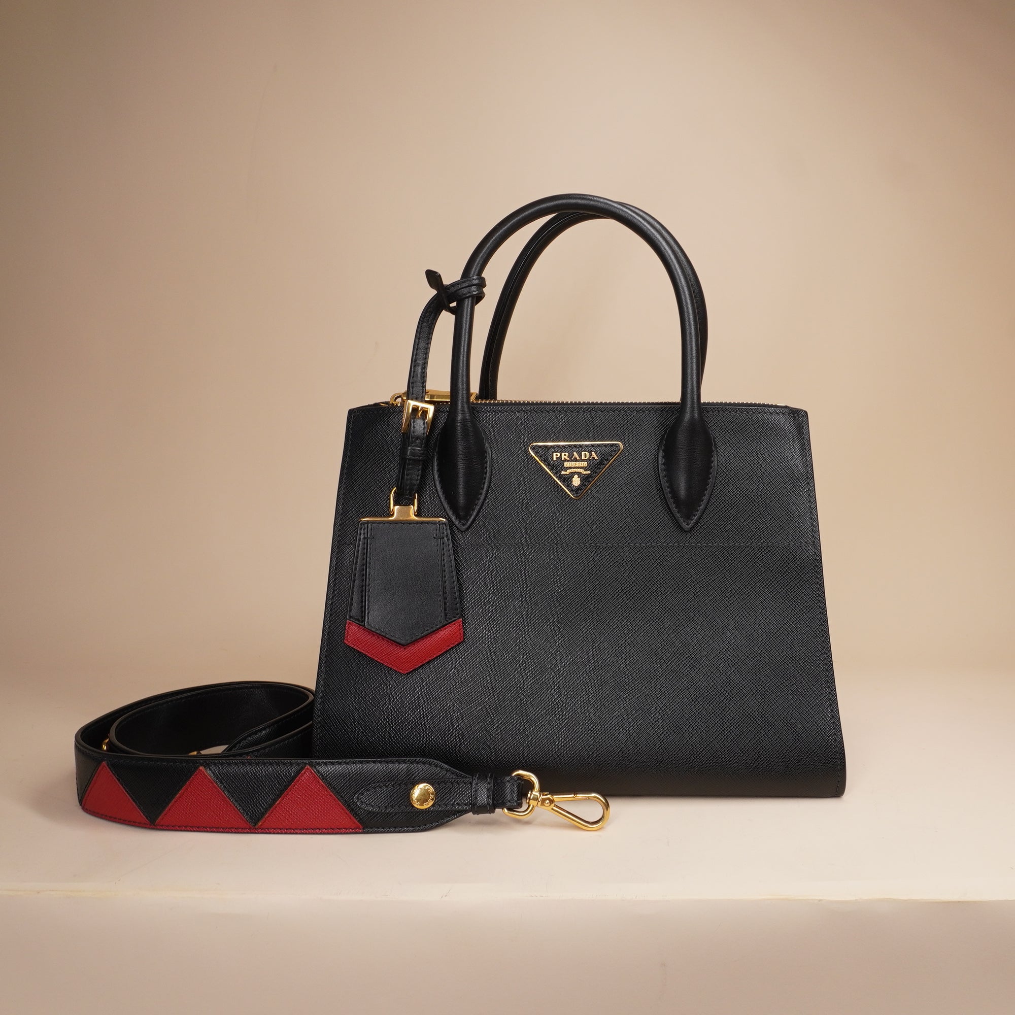 PRE-OWNED Black Saffiano Lux Paradigme Tote with Strap Shoulder Bag