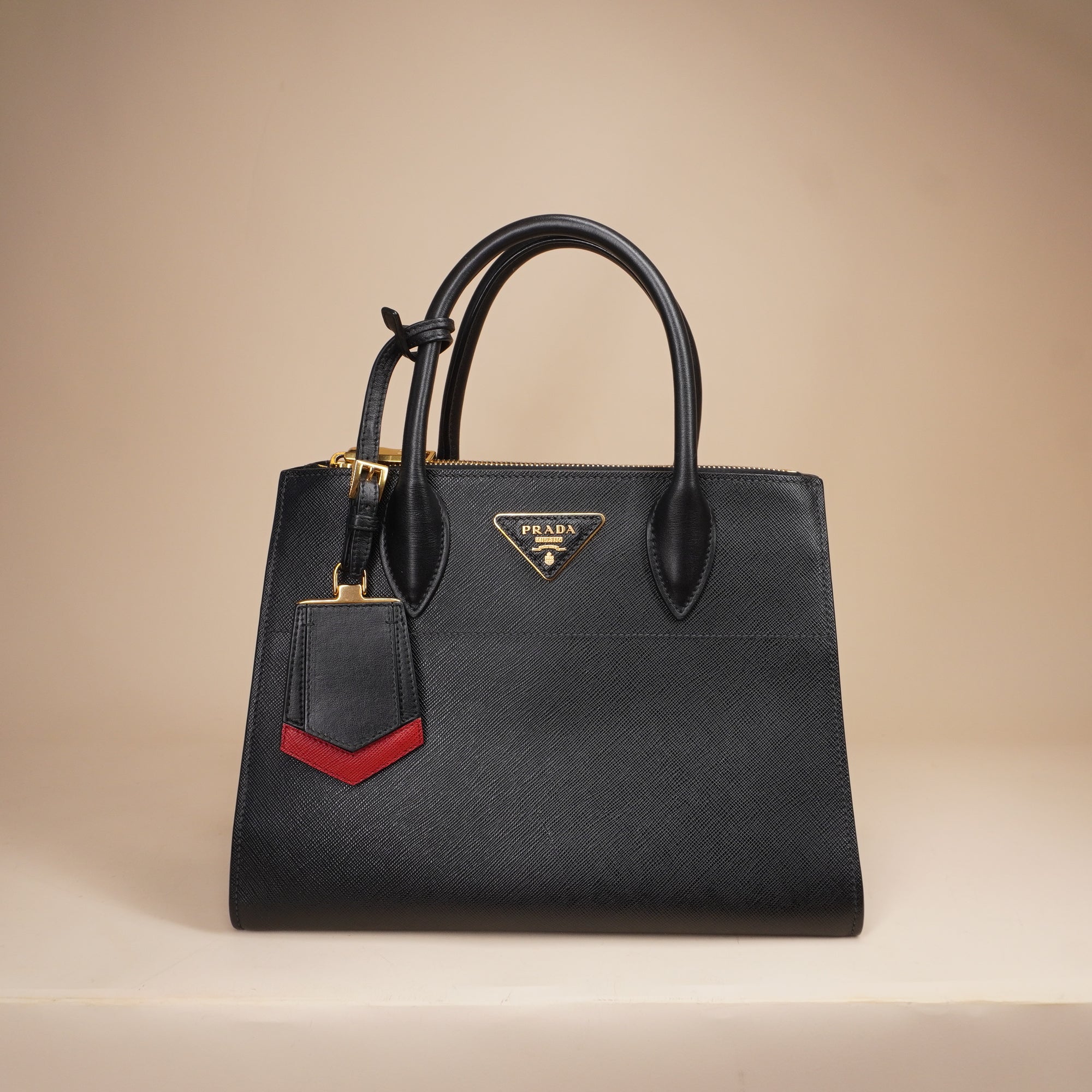 PRE-OWNED Black Saffiano Lux Paradigme Tote with Strap Shoulder Bag