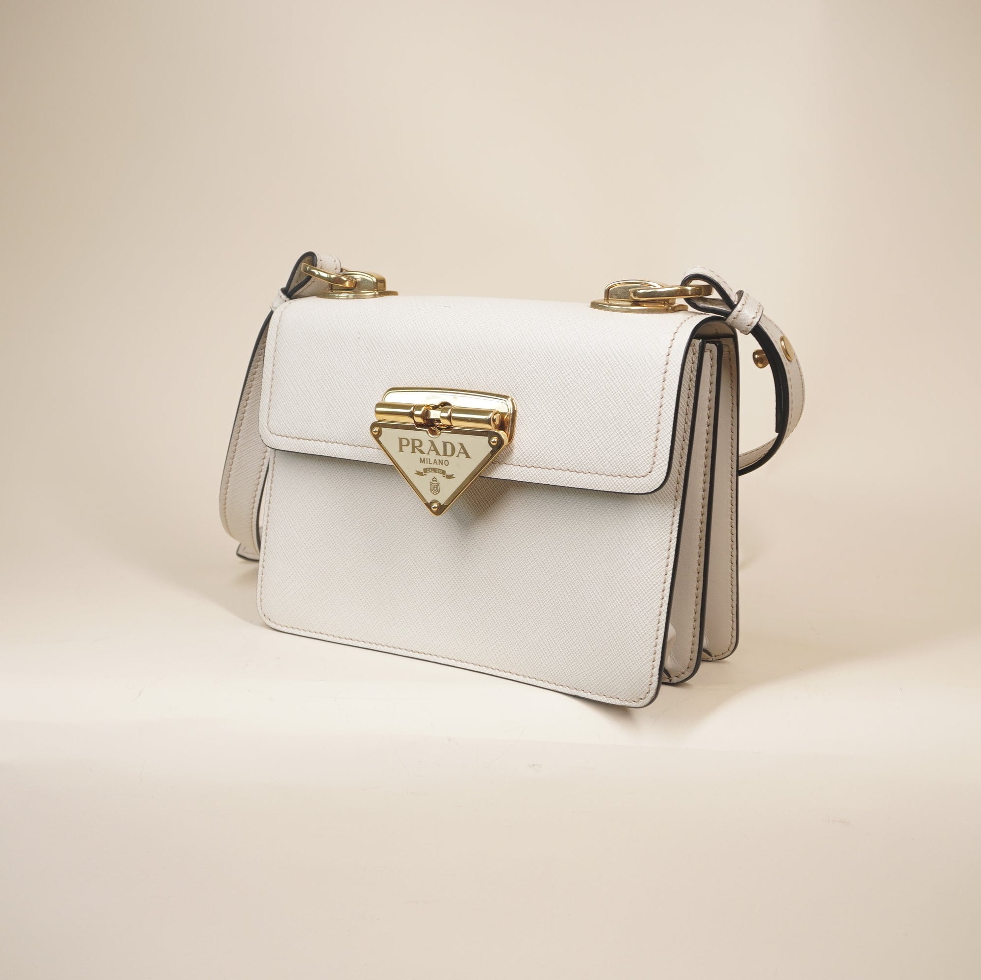 PRE-OWNED White Flip Lock Shoulder Bag Saffiano Leather