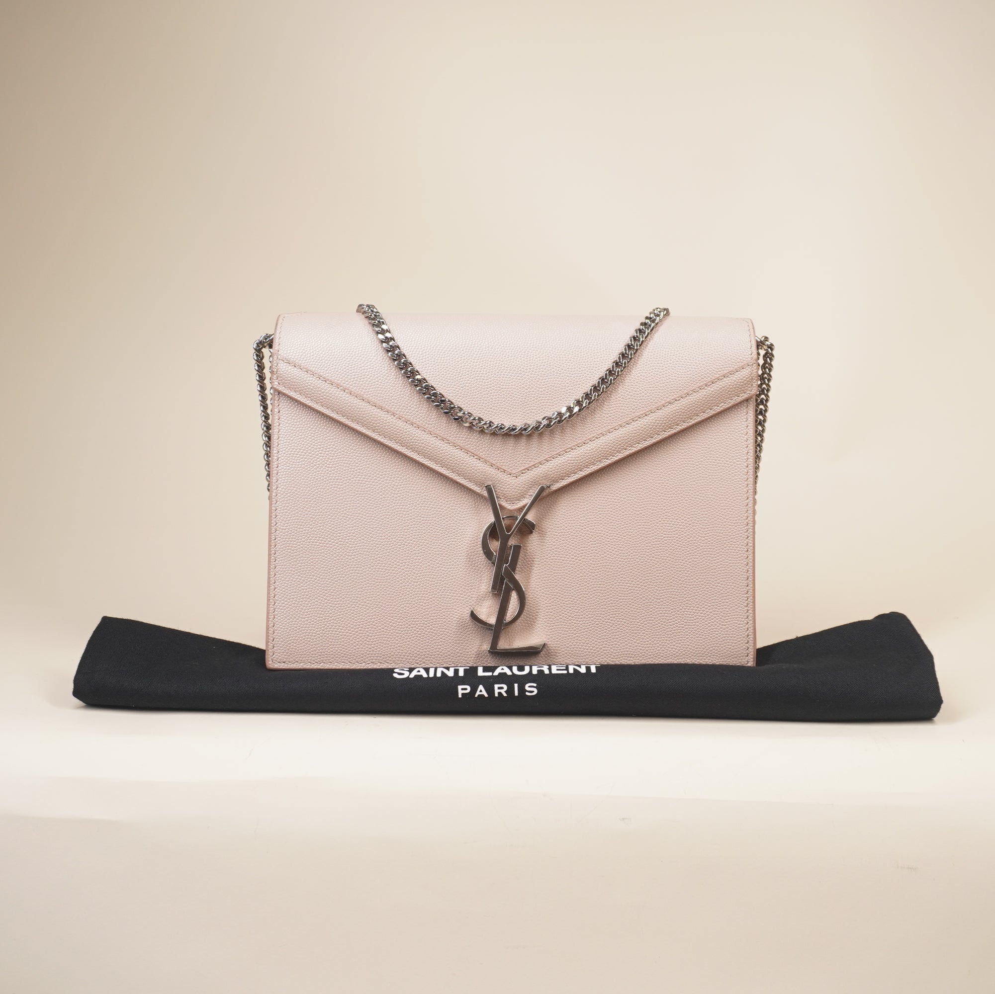 PRE-OWNED Light Pink Grain De Poudre Monogram Cassandra Shoulder Bag
