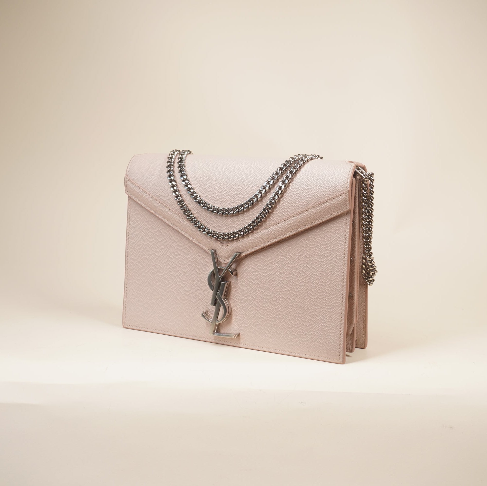PRE-OWNED Light Pink Grain De Poudre Monogram Cassandra Shoulder Bag