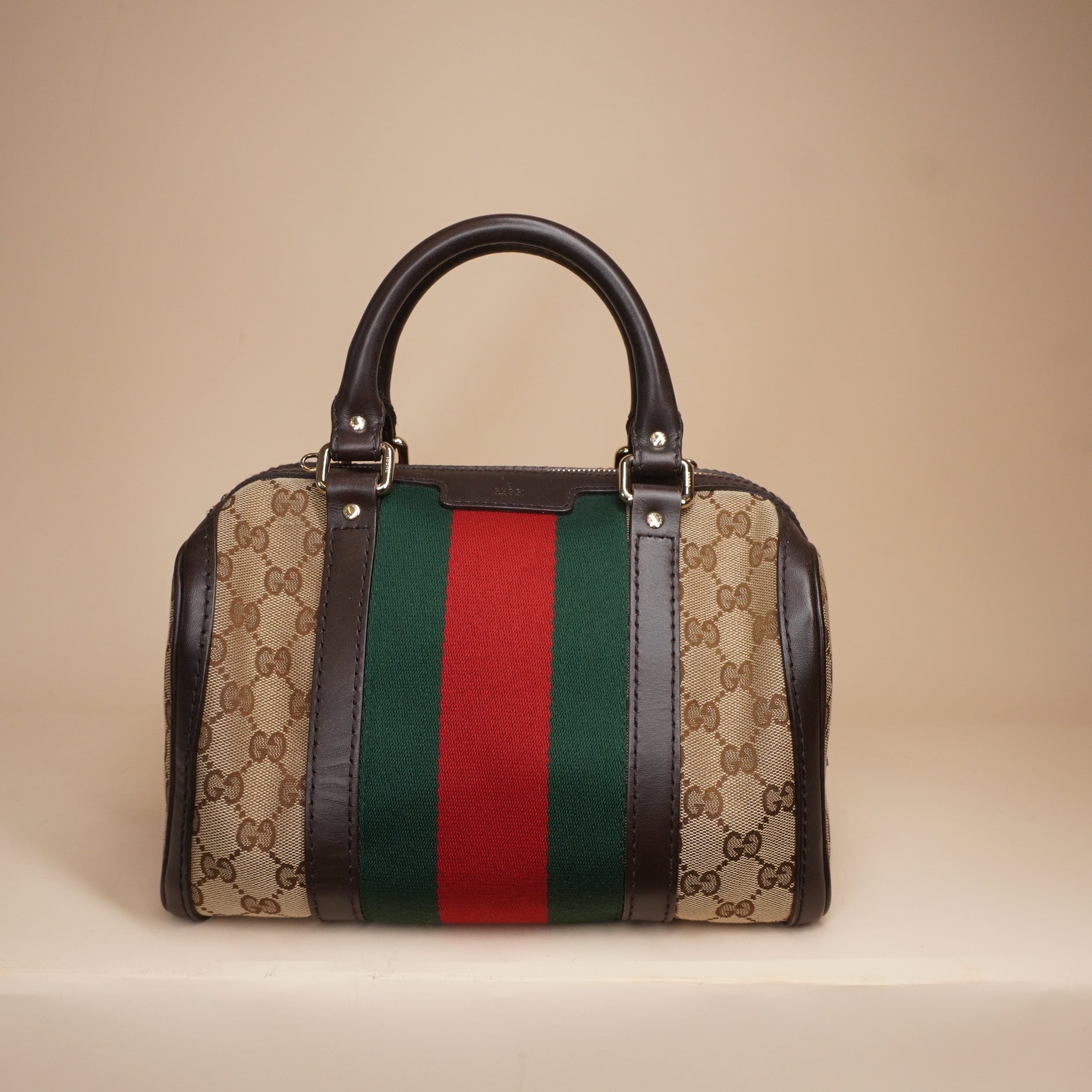 PRE-OWNED GG Canvas Vintage Web Boston Shoulder Bag