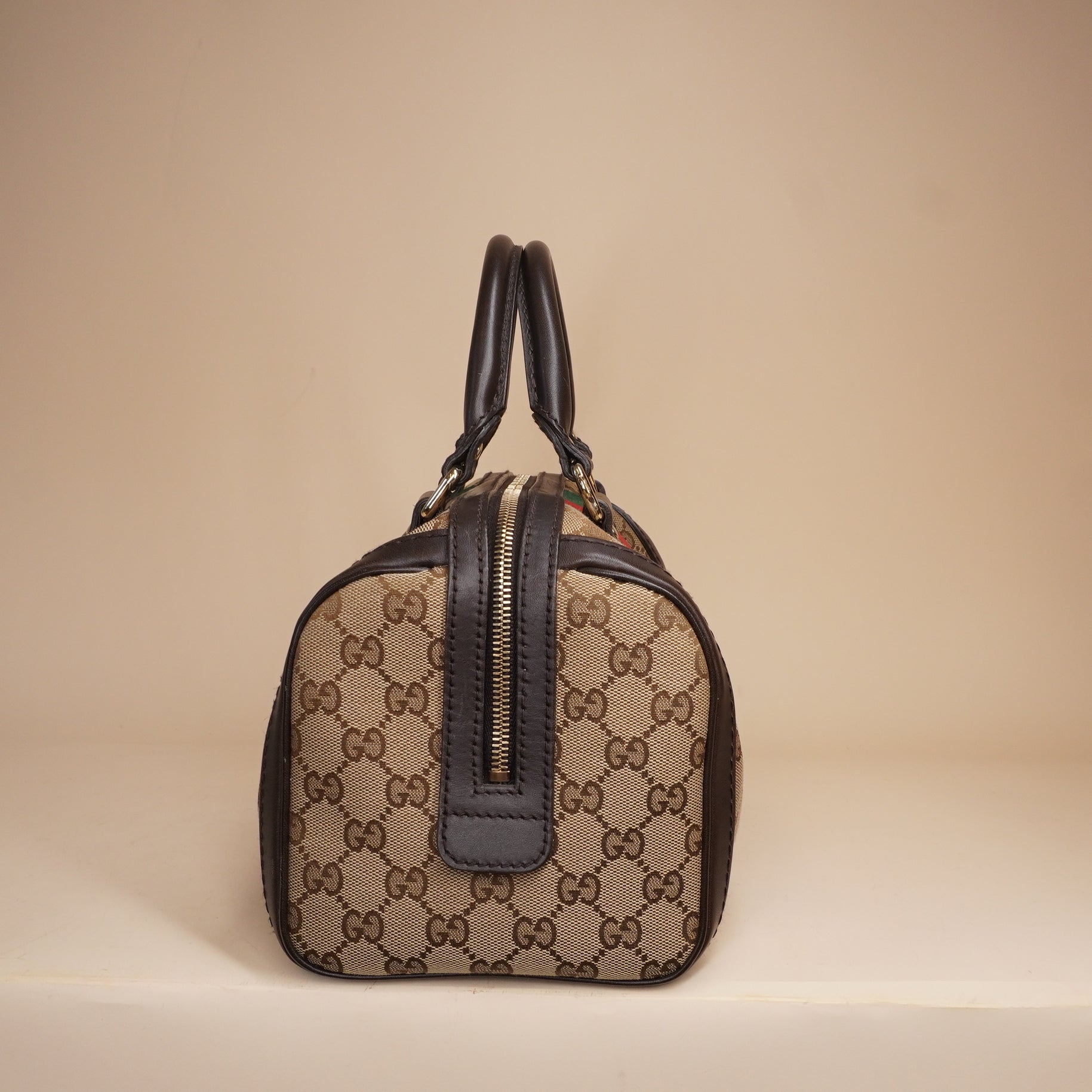 PRE-OWNED GG Canvas Vintage Web Boston Shoulder Bag