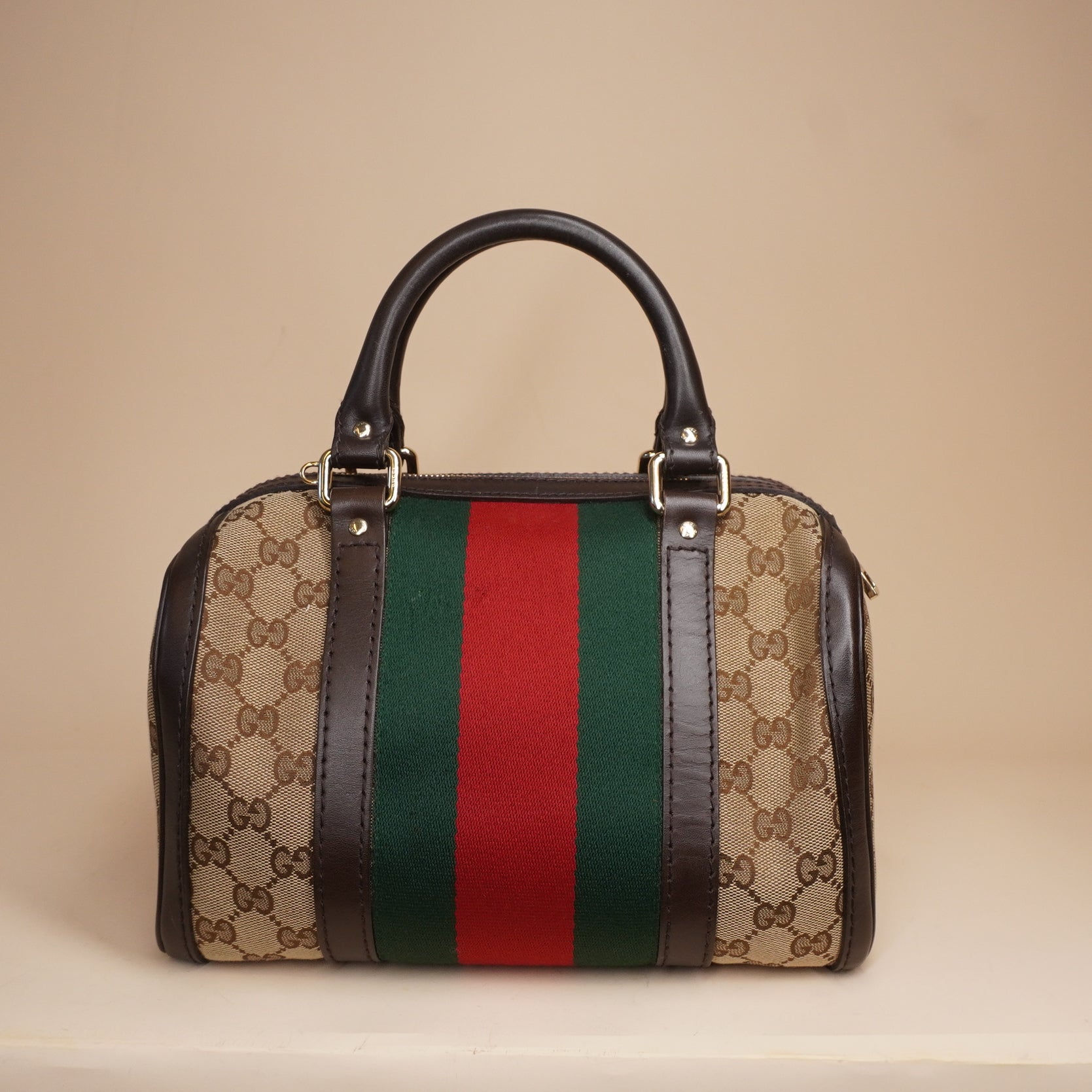 PRE-OWNED GG Canvas Vintage Web Boston Shoulder Bag