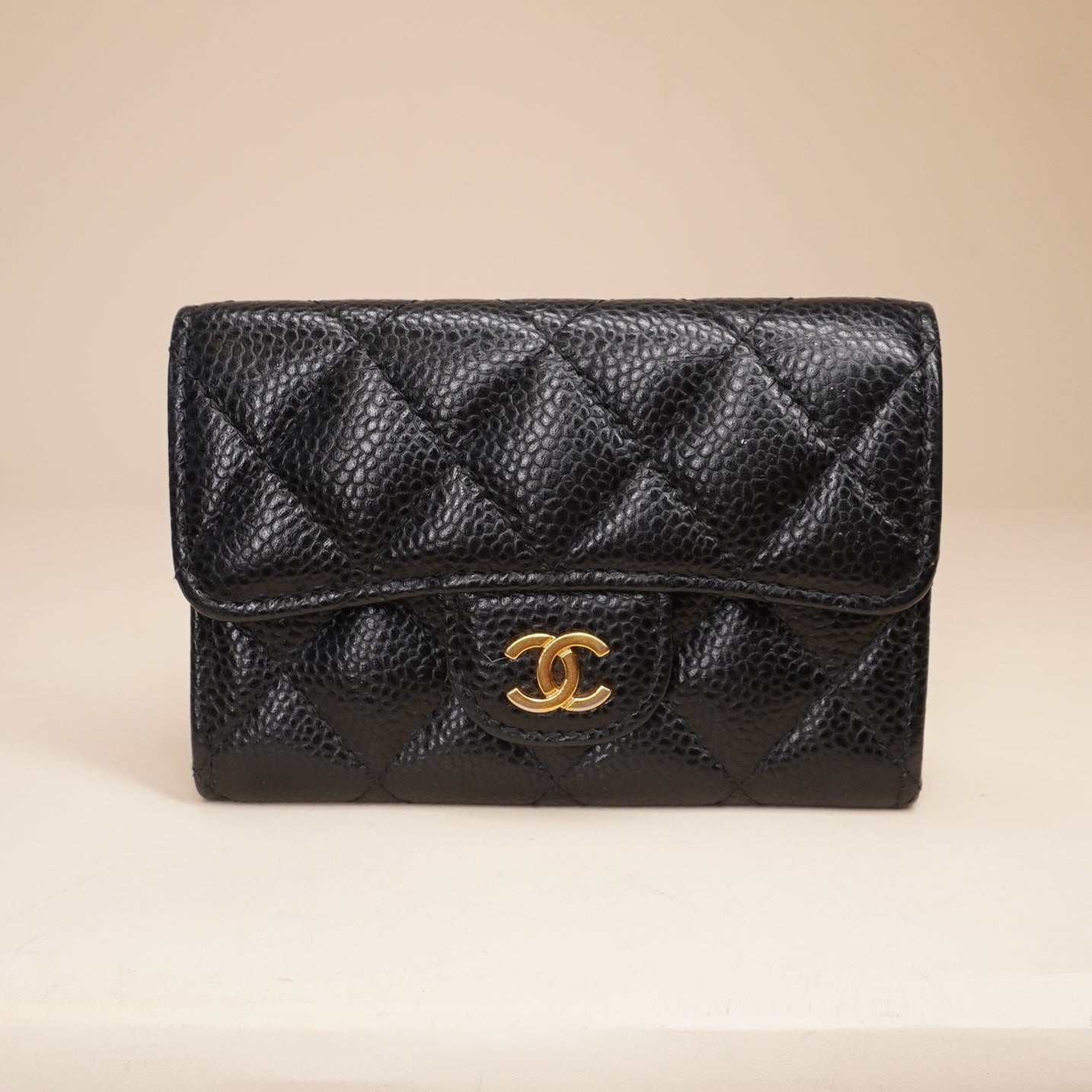 CHANEL - Black Quilted Caviar Leather Classic Flap Card Holder