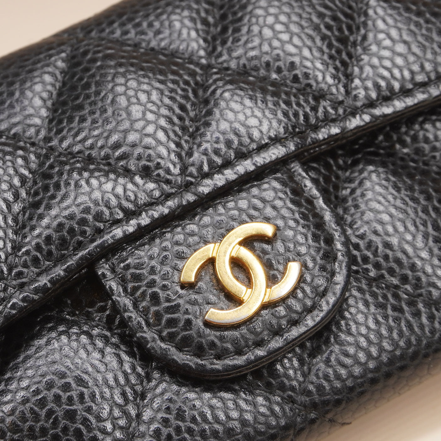 CHANEL - Black Quilted Caviar Leather Classic Flap Card Holder