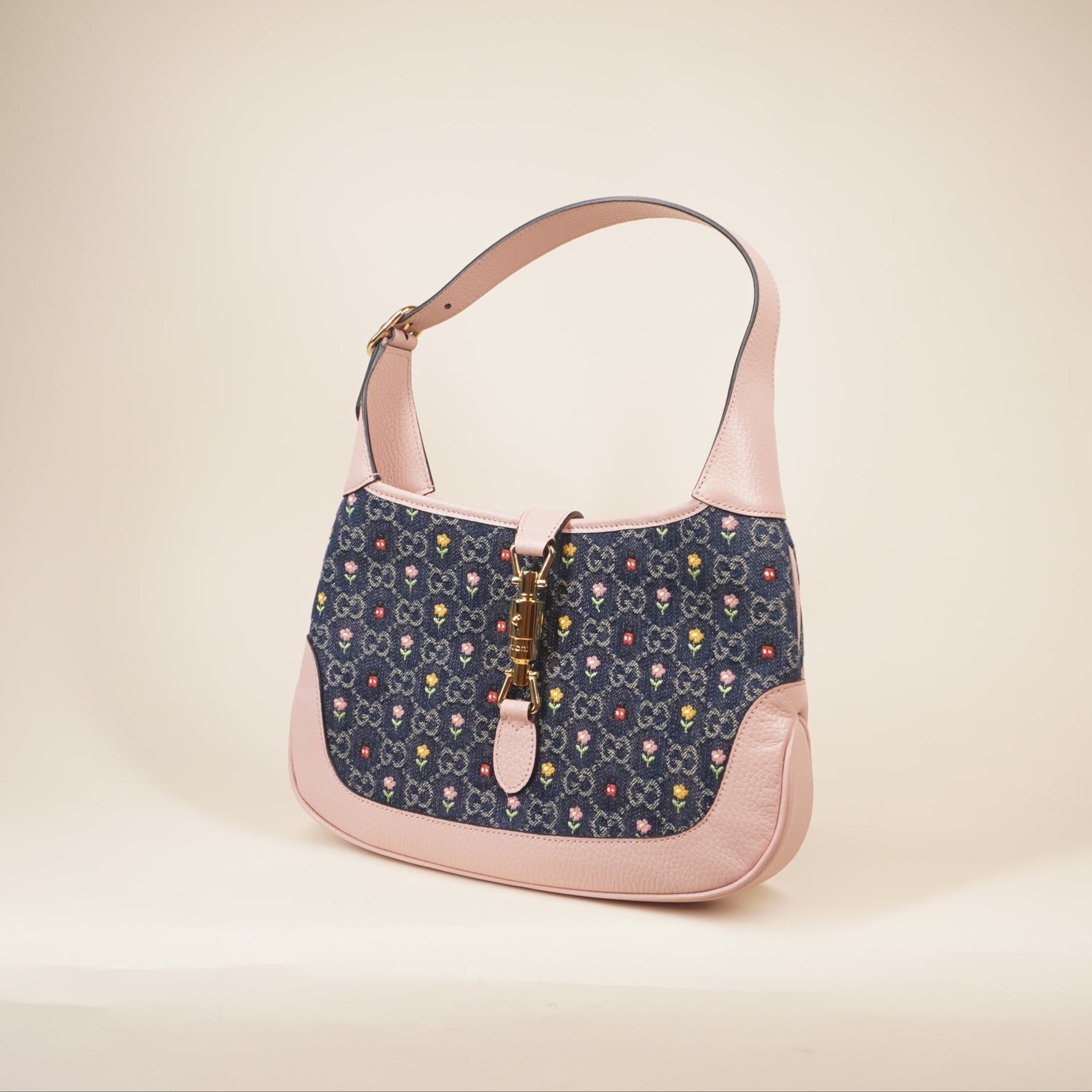 PRE-OWNED Denim GG Monogram Calfskin Love Parade Small Jackie 1961 Hobo