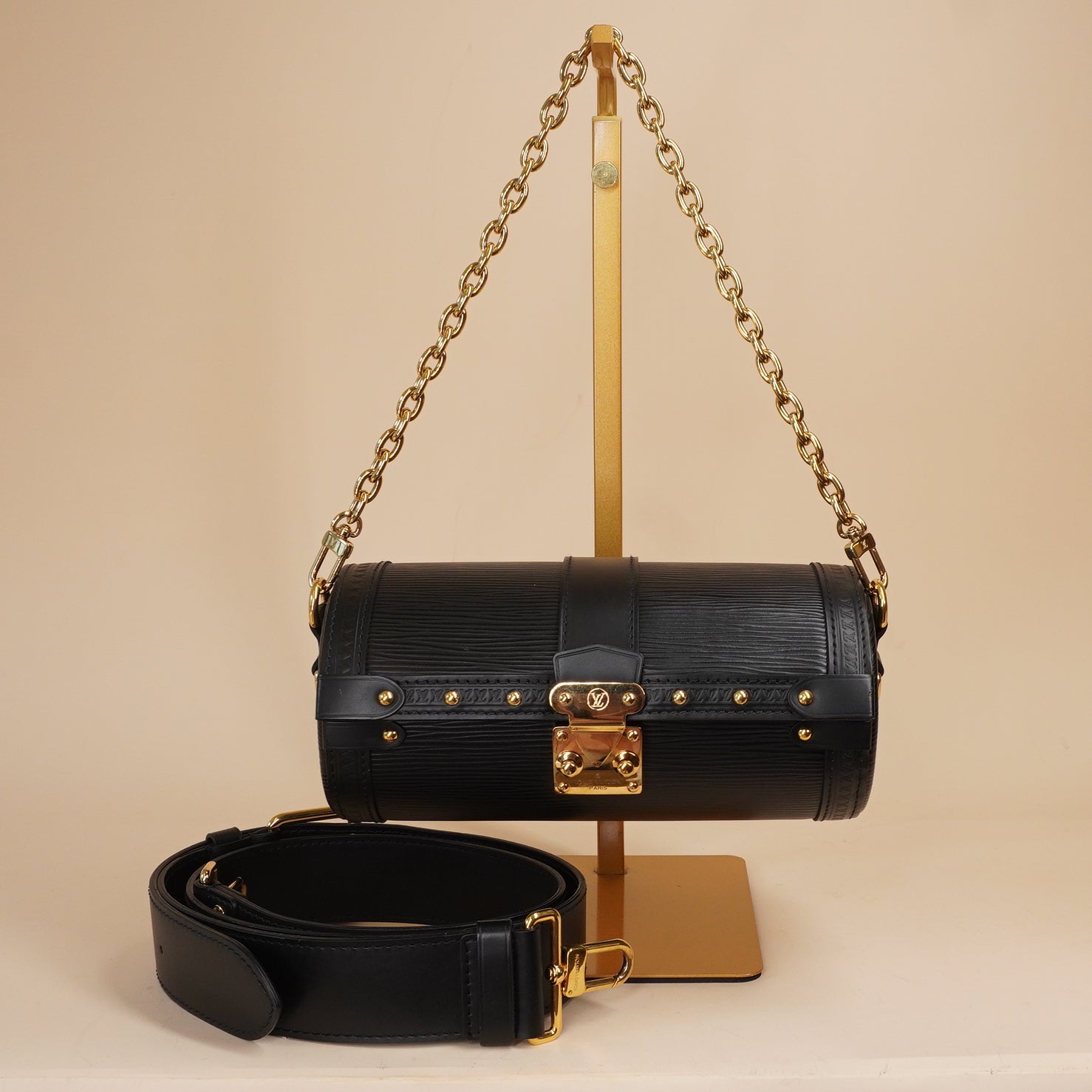 PRE-OWNED LV Black Epi Papillon Trunk Shoulder Bag