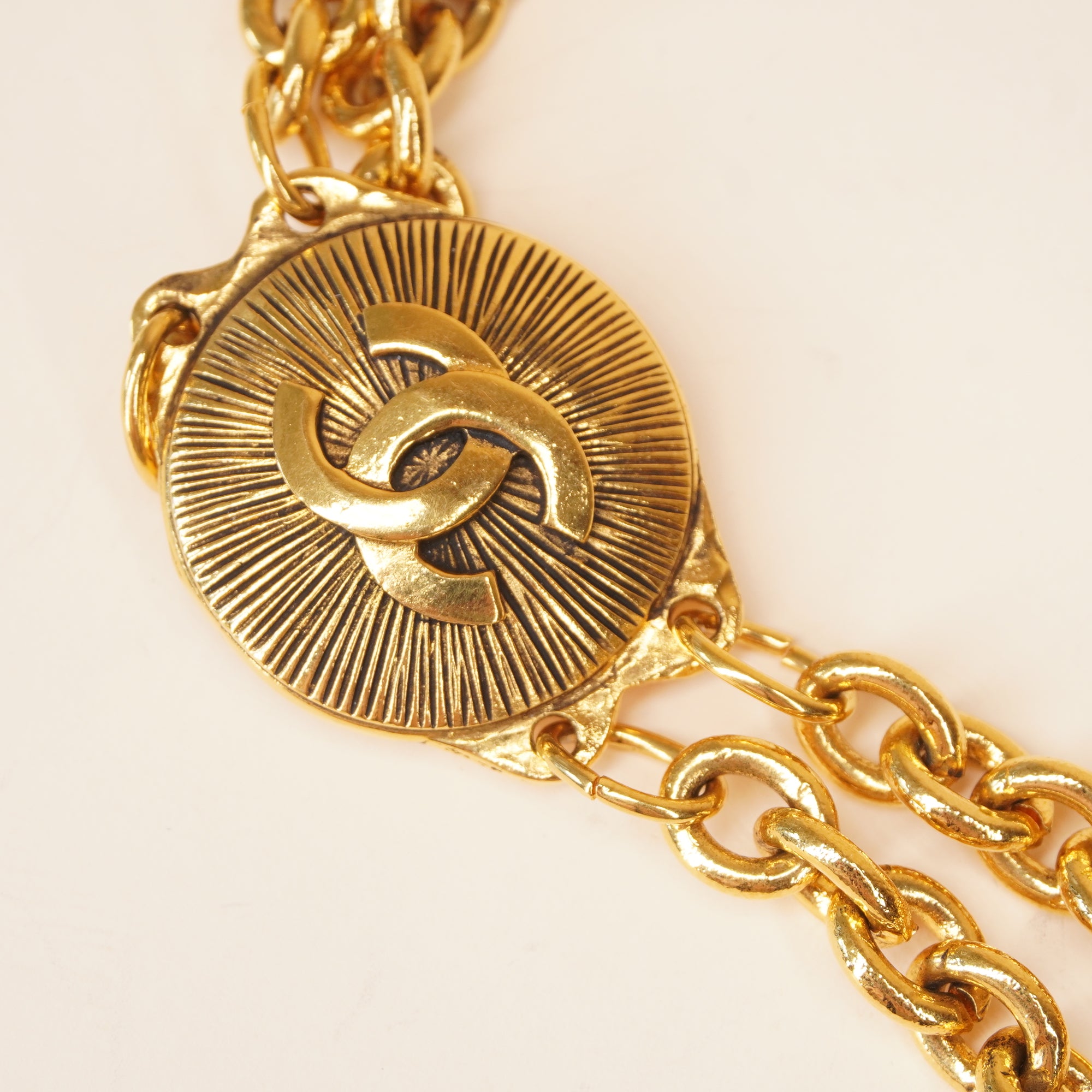 PRE-OWNED CC Sunburst Vintage Double Chain CC Logo Belt