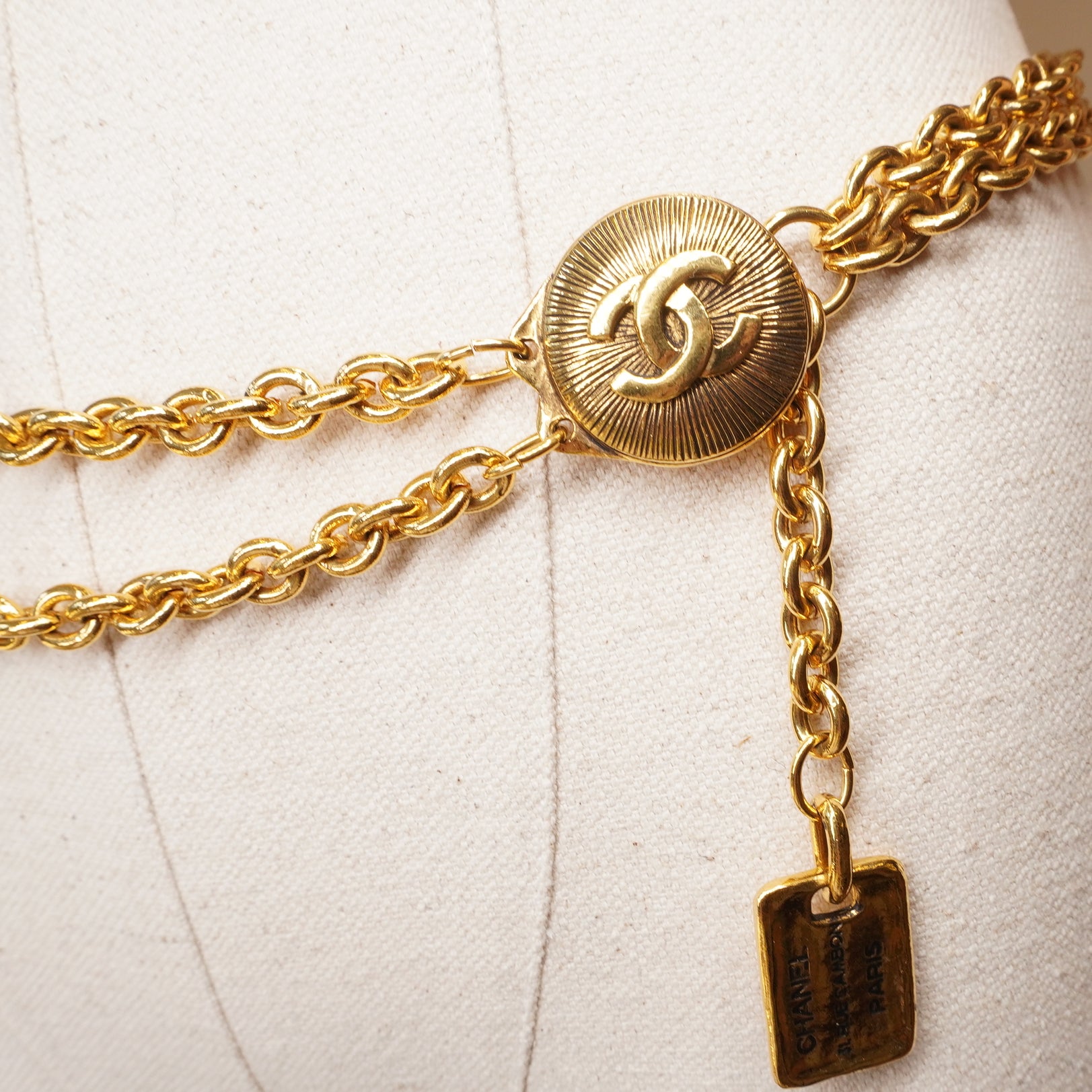 PRE-OWNED CC Sunburst Vintage Double Chain CC Logo Belt
