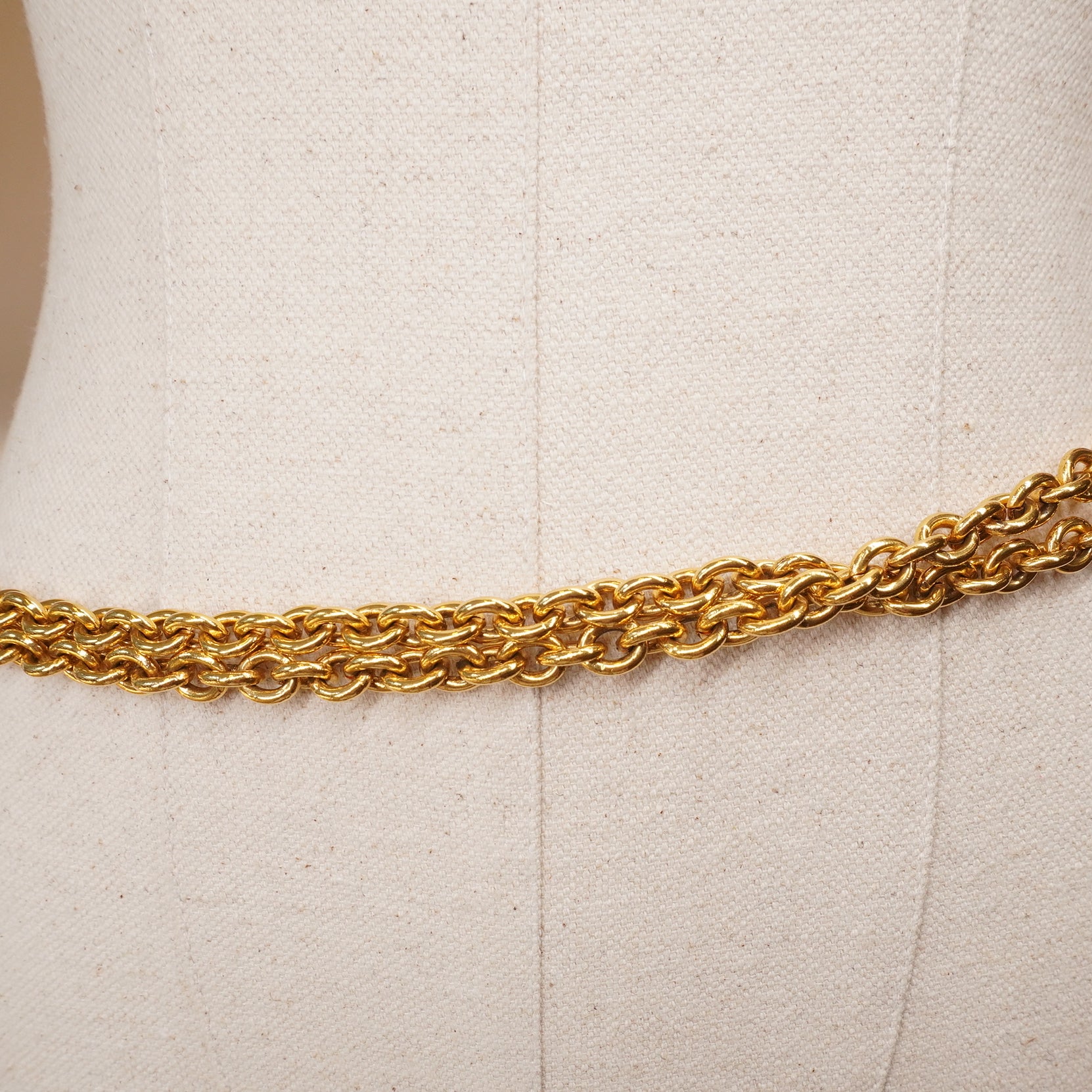 PRE-OWNED CC Sunburst Vintage Double Chain CC Logo Belt