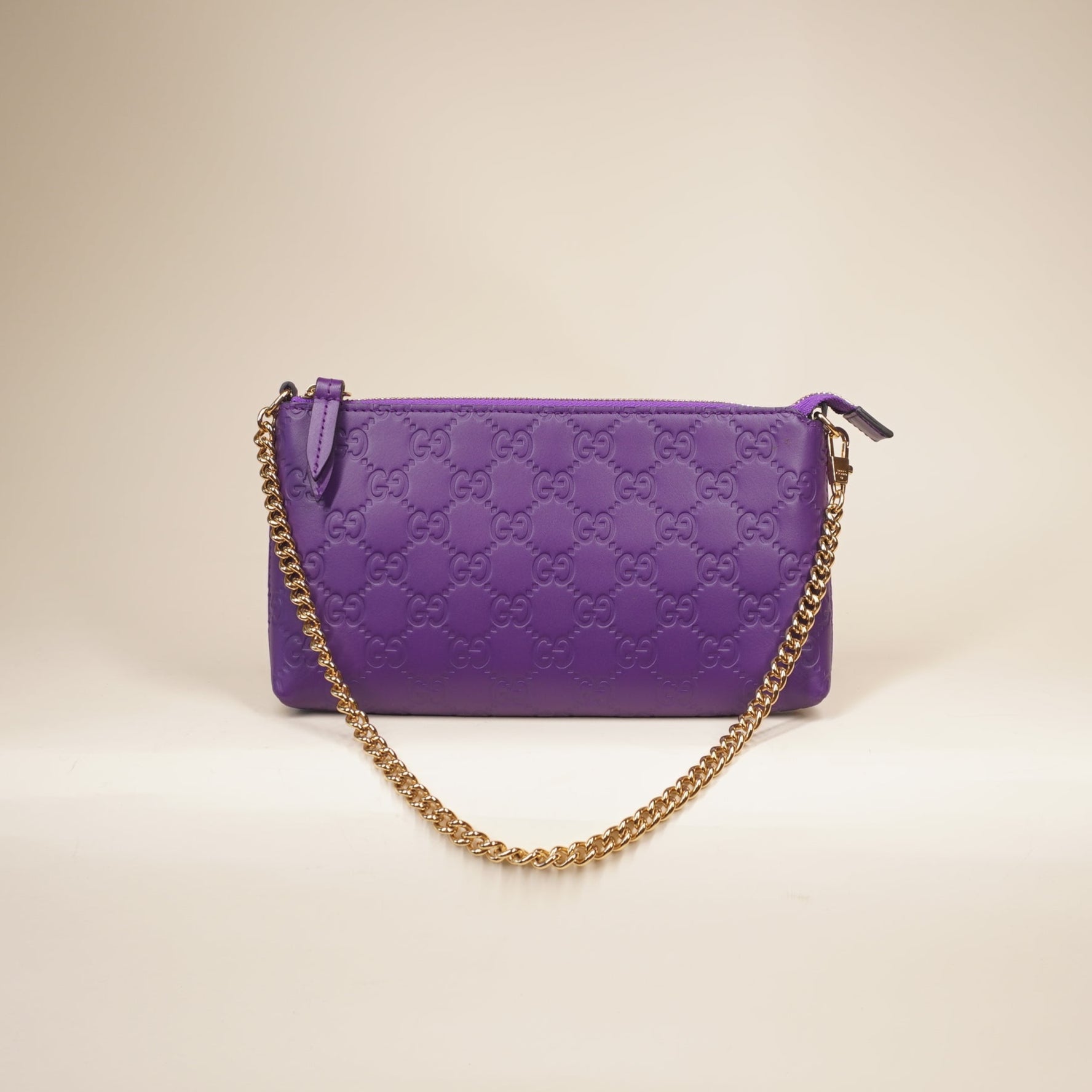 PRE-OWNED GG Purple Chain Wristlet Wallet Guccissima Leather
