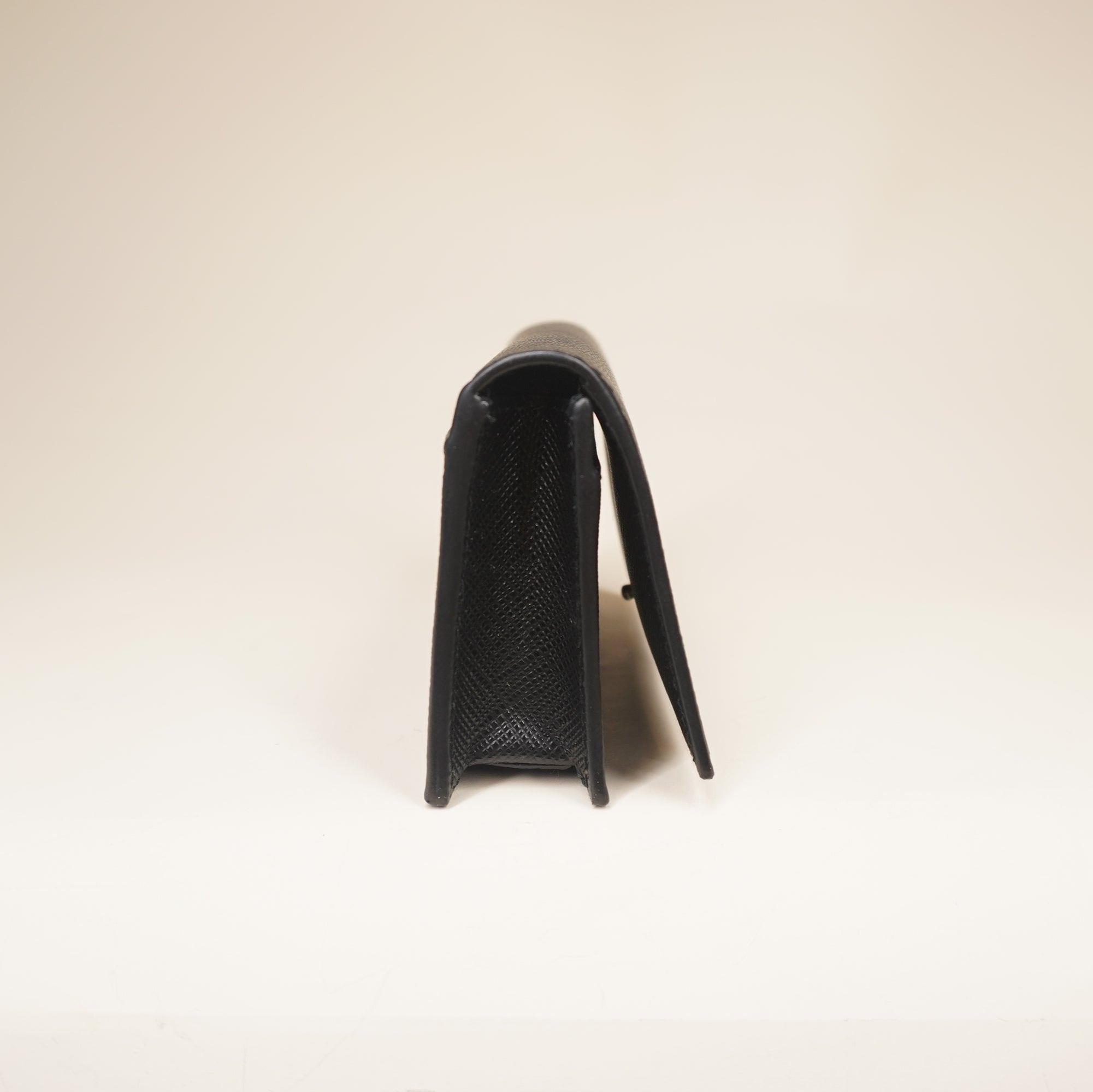 PRE-OWNED Black Saffiano Logo Plaque Cardholder