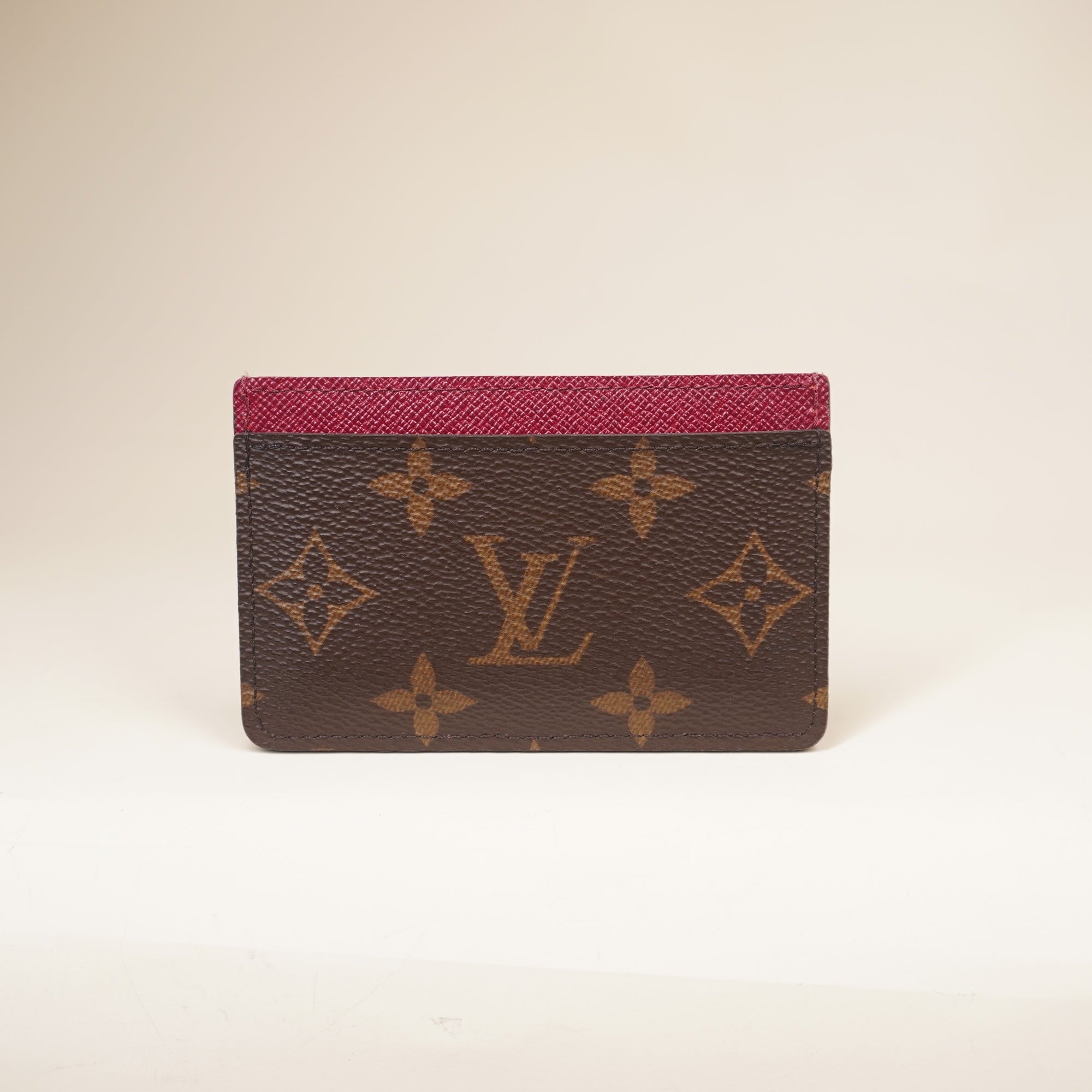 PRE-OWNED Porte Cult Sample Monogram Card Case Red Monogram Canvas
