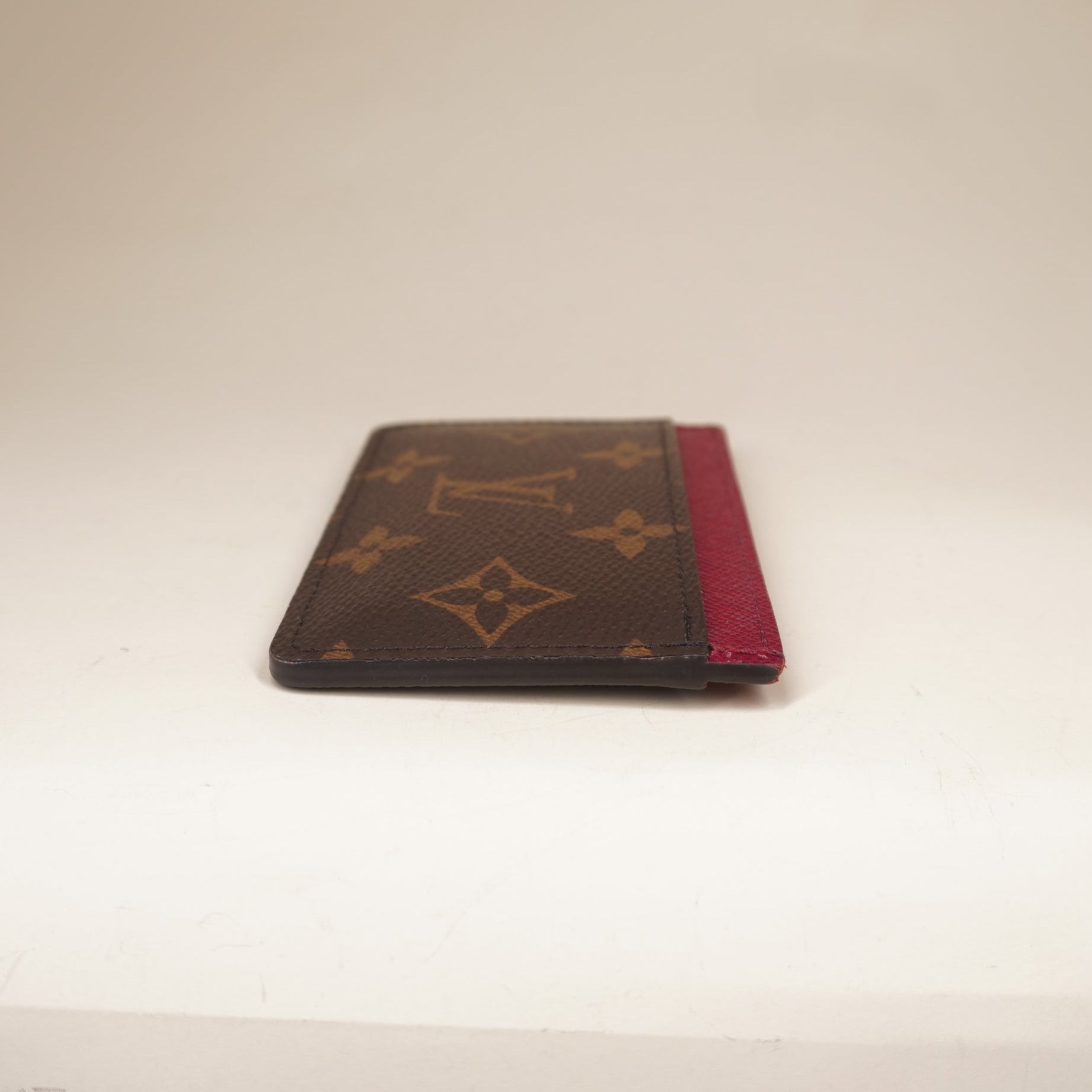 PRE-OWNED Porte Cult Sample Monogram Card Case Red Monogram Canvas