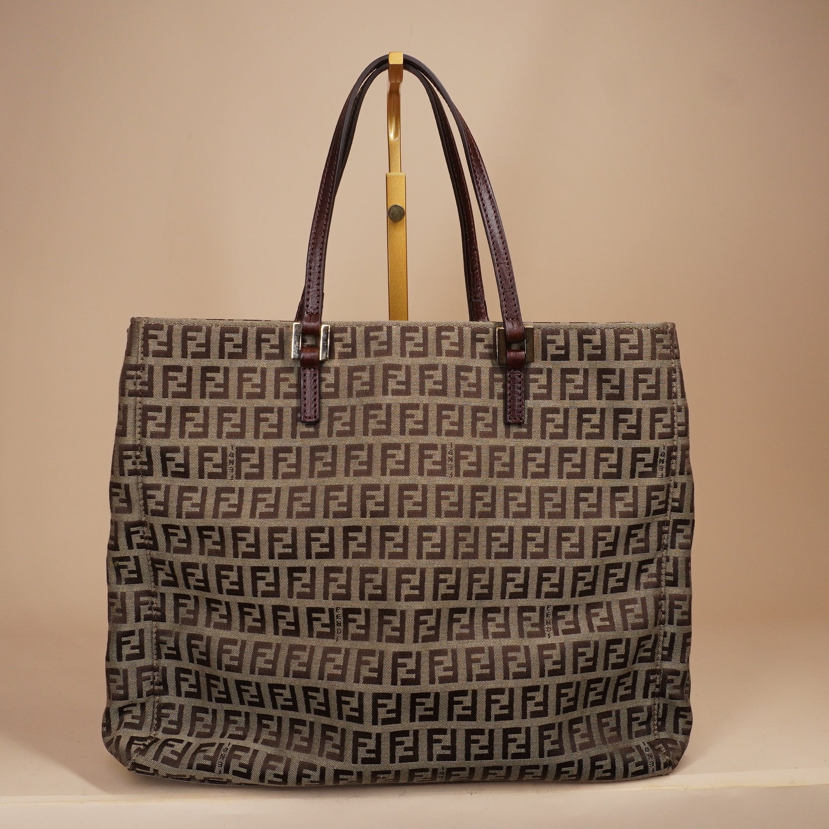 PRE-OWNED FF Beige/Brown Zucchino Canvas Small Tote Bag
