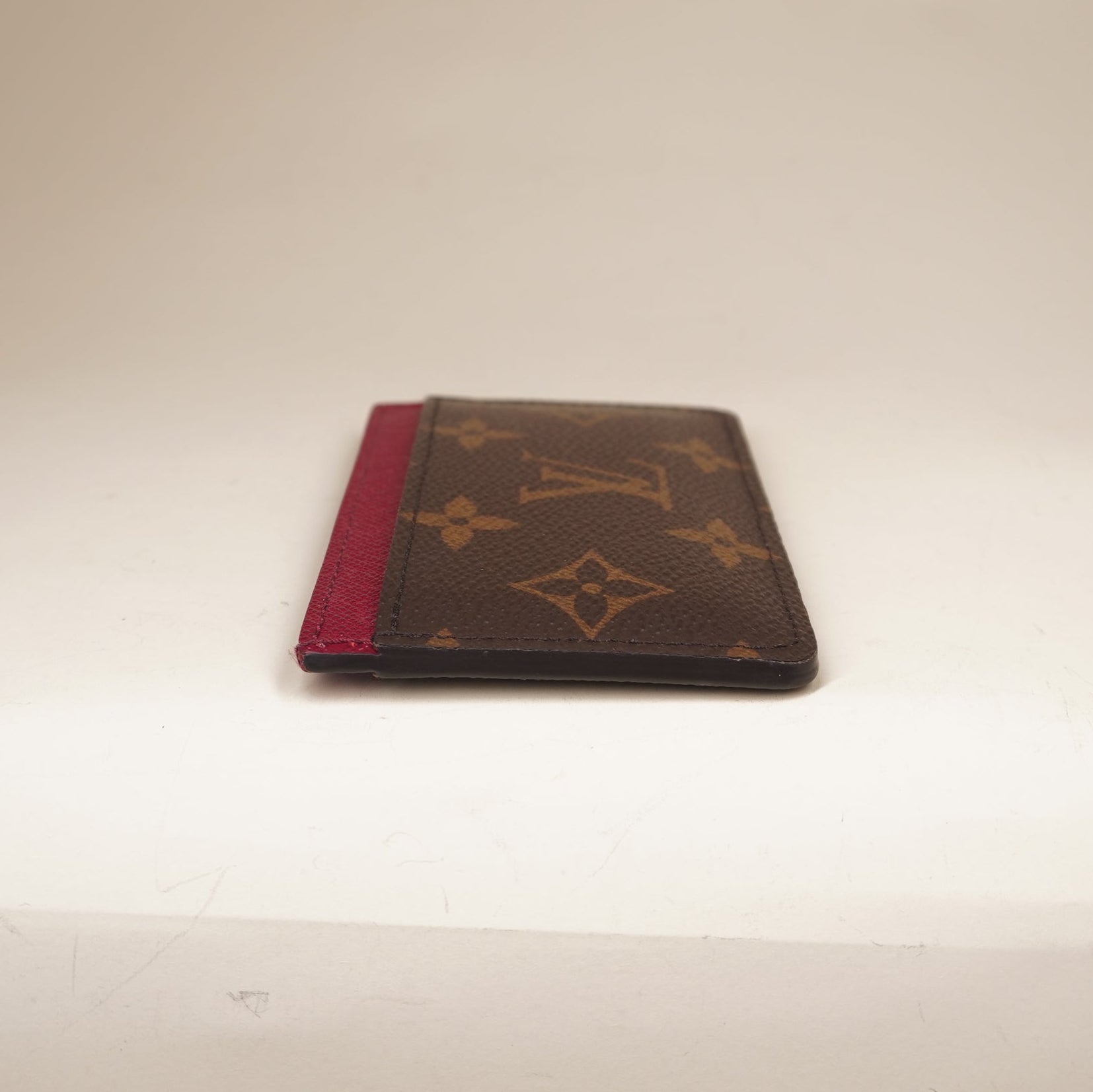 PRE-OWNED Porte Cult Sample Monogram Card Case Red Monogram Canvas